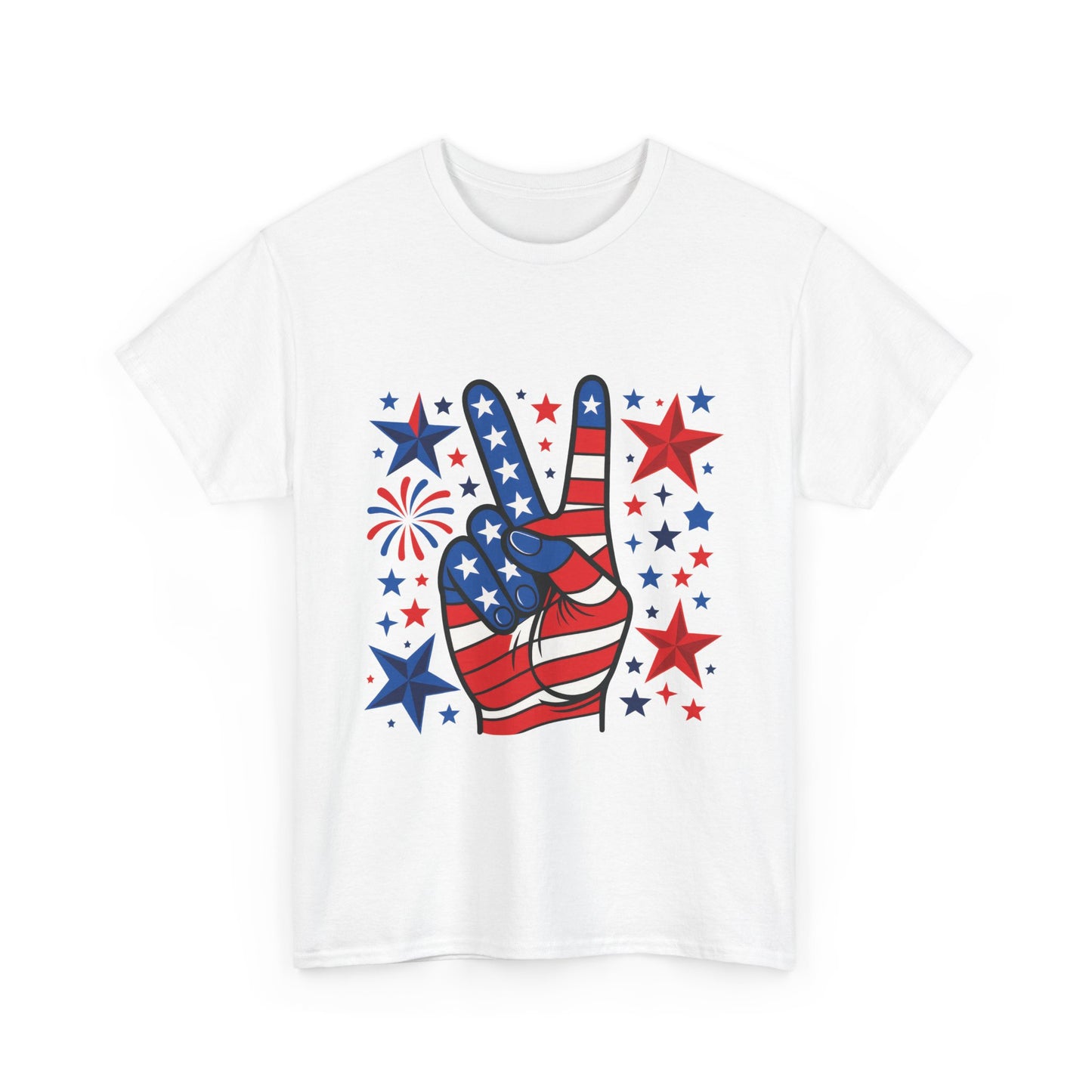Patriotic Peace Hand Unisex Heavy Cotton Tee - Ideal for July 4th, Independence Day, Celebrations, Casual Wear, Everyday Style