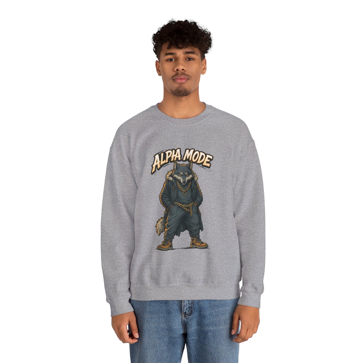 Alpha Mode Wolf Crewneck Sweatshirt, Mens Streetwear Pullover, Hip Hop Savage Wolf Sweater, Alpha Male Graphic Crewneck, Urban Wolf Gift