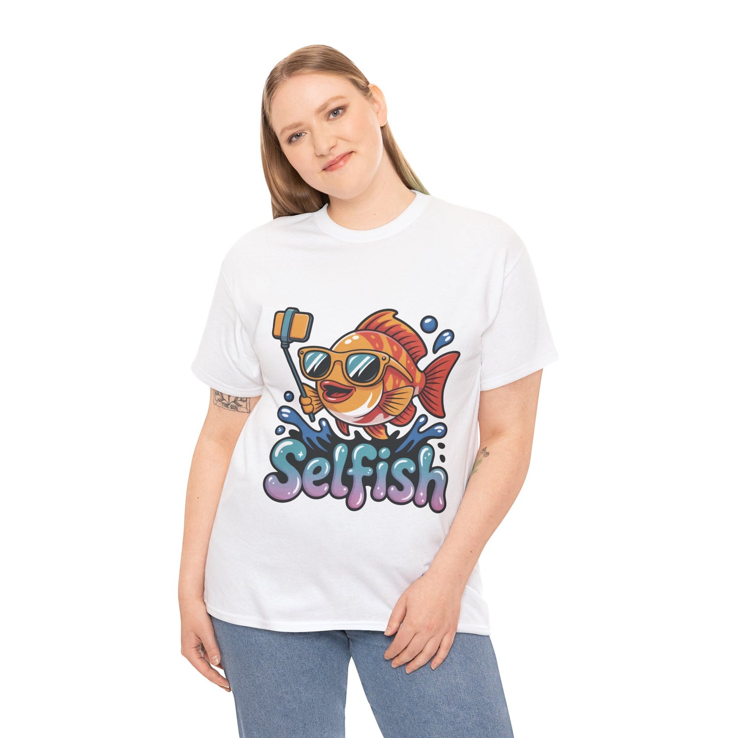 Funny Selfie Fish Graphic Womens T-Shirt, Playful Pun Gift for Her, Summer Vibes, Unique Beach Shirt, Outdoor Adventures