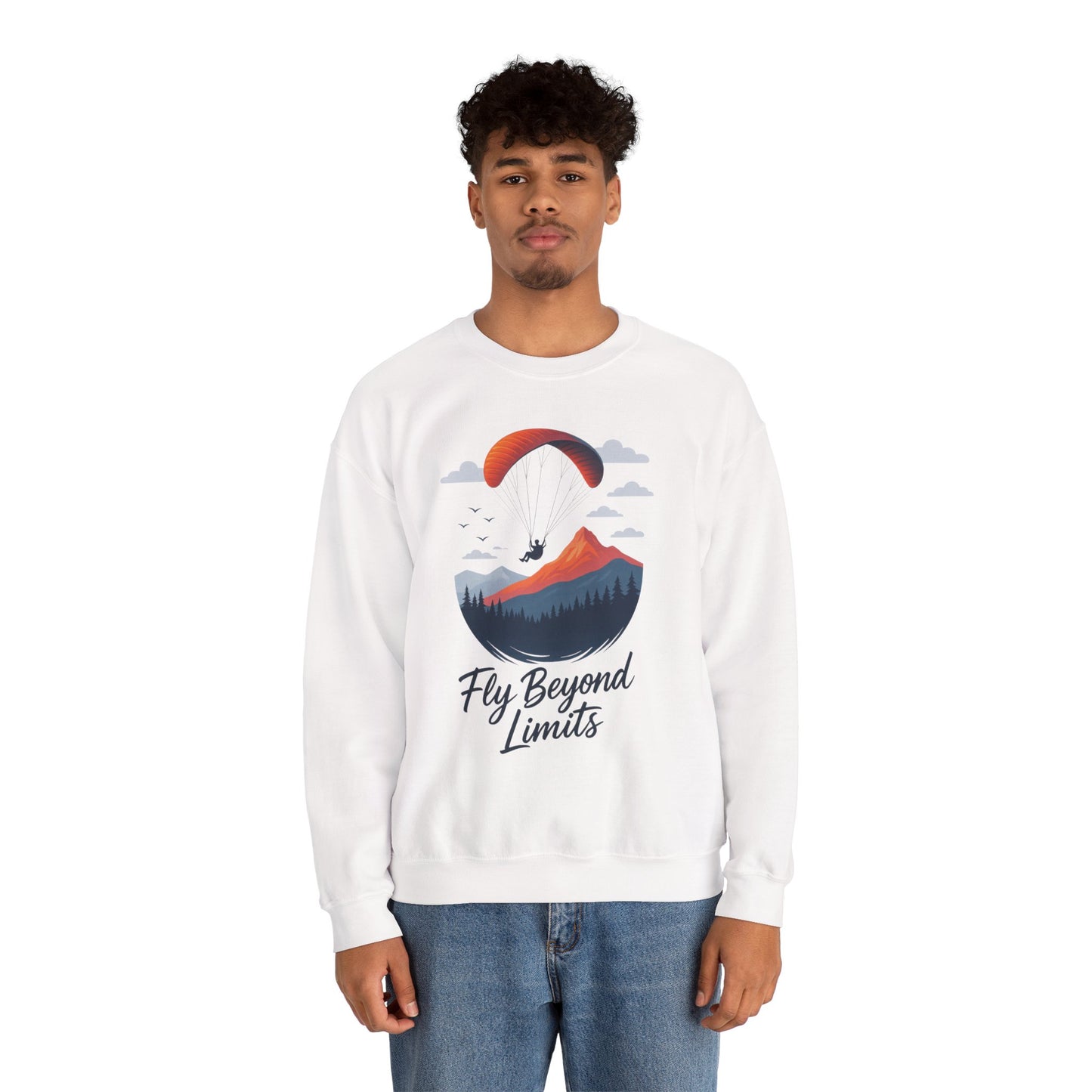 Adventure Inspiration Crewneck Sweatshirt - Fly Beyond Limits, Cozy Outdoor Outfit, Gift for Adventurers, Travel, Motivation Apparel