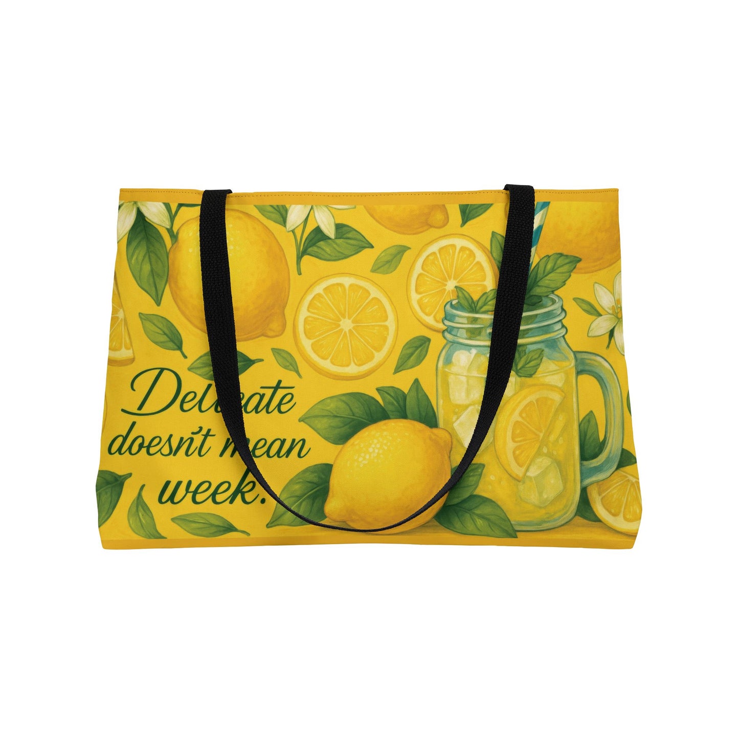 Bright Lemon Weekender Tote Bag, Summer Travel Bag, Beach Bag, Picnic Tote, Eco-Friendly Shopping Bag, Fun Gift Idea