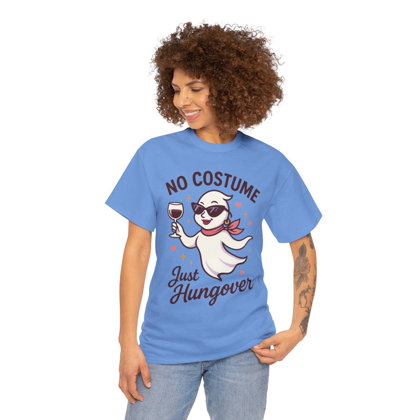 No Costume Just Hungover Women's T-Shirt, Funny Ghost Wine Halloween Party Graphic Tee