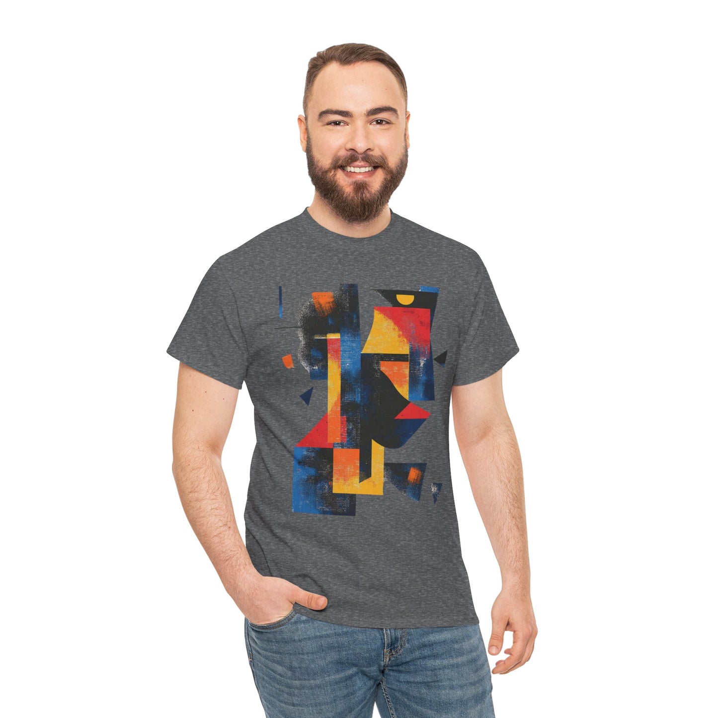 Abstract Geometric Art T-Shirt, Colorful Unisex Heavy Cotton Tee, Modern Artistic Shirt, Bold Graphic Print Tee