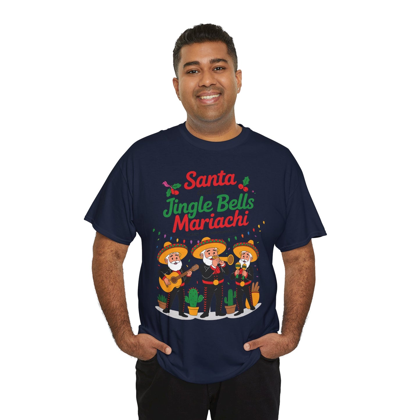 Santa and the Jingle Bells Mariachi, Funny Mexican Christmas T-Shirt, Latin Fiesta Holiday Tee, Navidad Humor Shirt