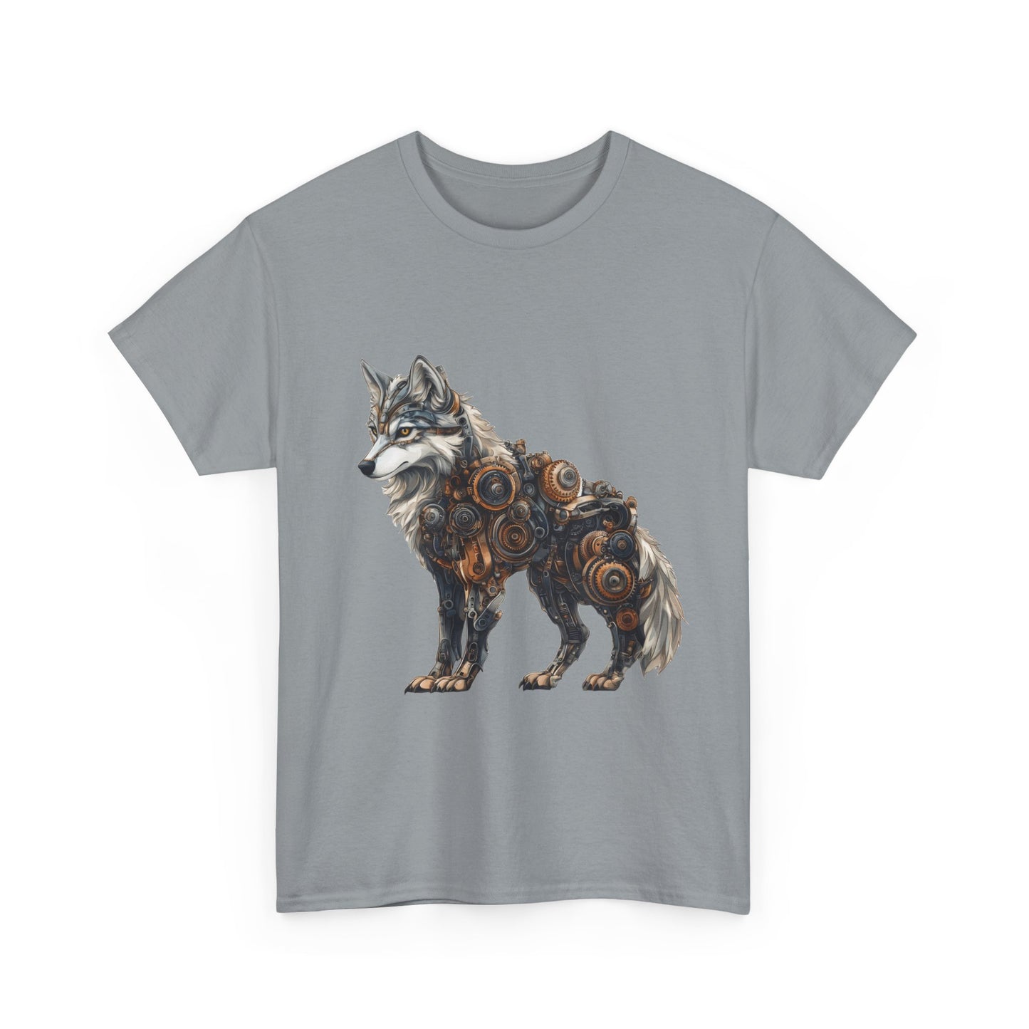 Steampunk Wolf Tee, Mechanical Wolf T-Shirt, Unisex Heavy Cotton Shirt, Graphic T-Shirt, Unique Design,Futuristic Animal Lover Gift Shirt