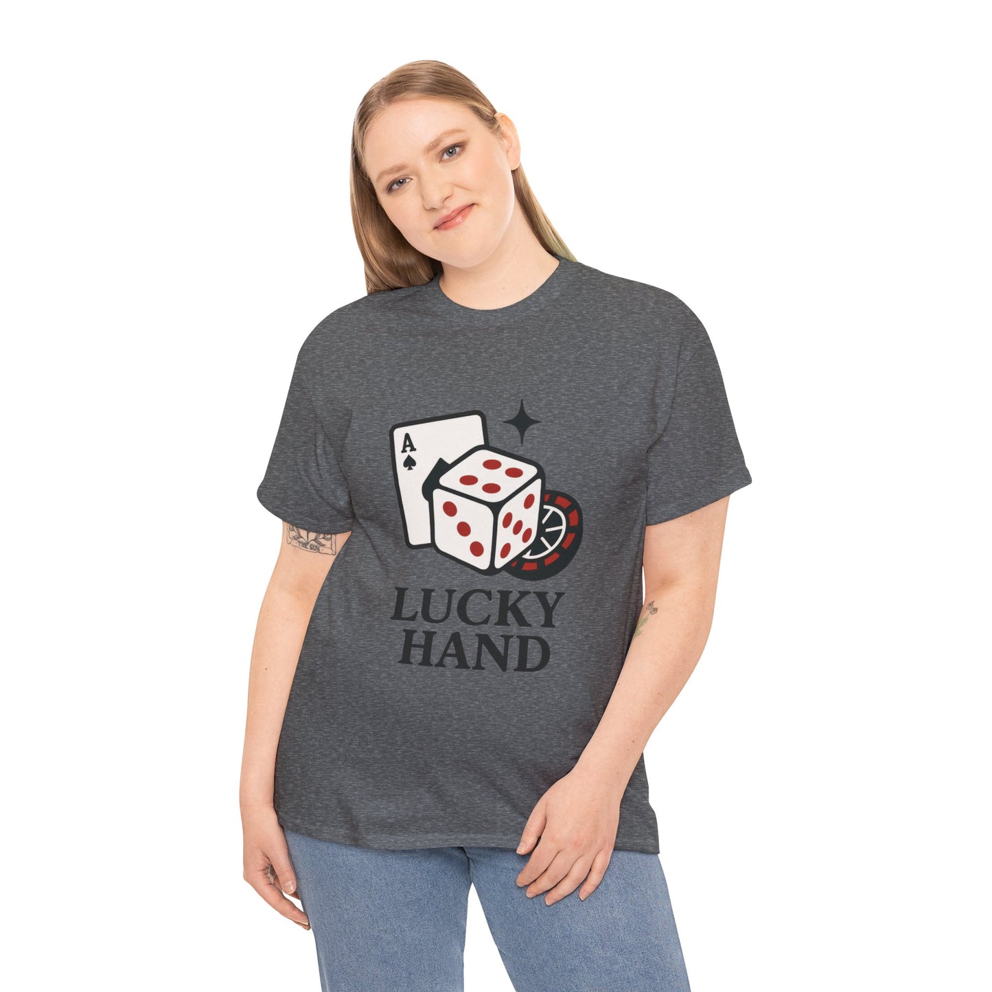 Lucky Hand Unisex Heavy Cotton Tee, Gambling Shirt, Casino Wear, Good Luck Gift, Poker T-Shirt, Casual Vintage Style