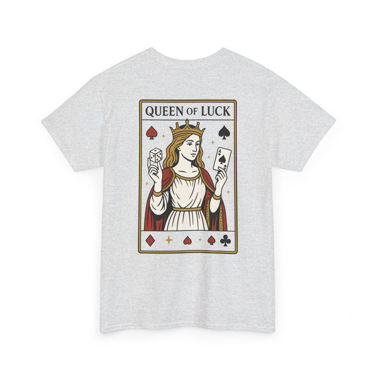 Queen of Luck Front & Back Print unisex T-Shirt, Roll the Dice Tee for Men, Vintage Gambling Shirt, Casino Gift, Poker Gift, Card Games Gift