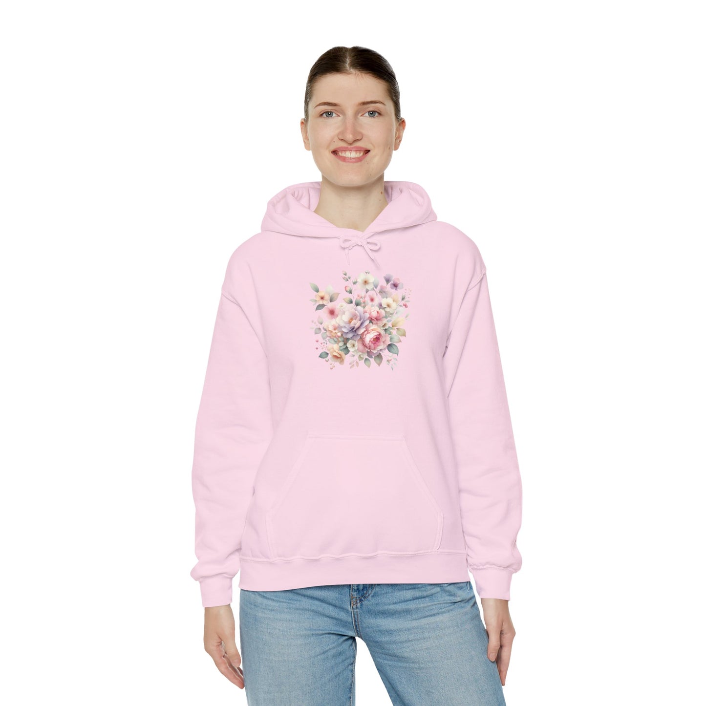 Floral Comfort Hoodie, Cozy Sweatshirt for Women, Spring Fashion, Gift for Her, Casual Everyday Wear, Soft Pastel Flower Print Sweatshirt