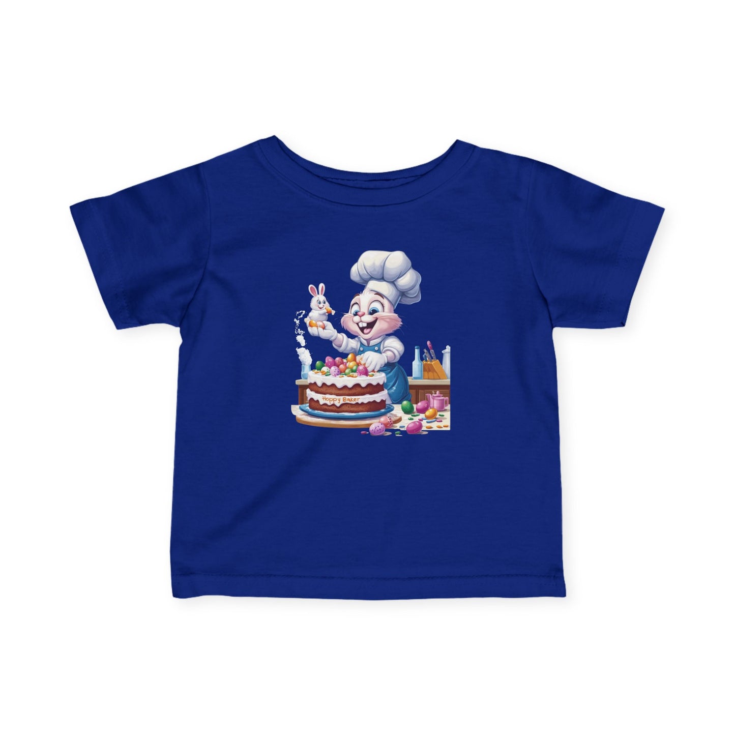 Hoppy Baker Easter Bunny Baby T-Shirt - Cute Infant Tee with Chef Bunny and Cake, Fun Spring Outfit for Babies, Easter Toddler Tee