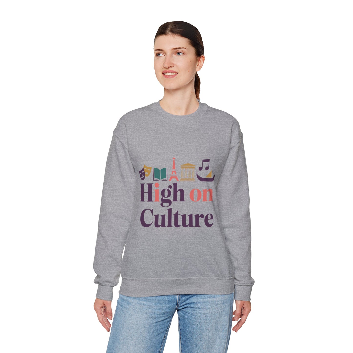 Womens Heavy Blend™ Crewneck Sweatshirt, High on Culture Womens Sweatshirt, Stylish Cultural Graphic Top