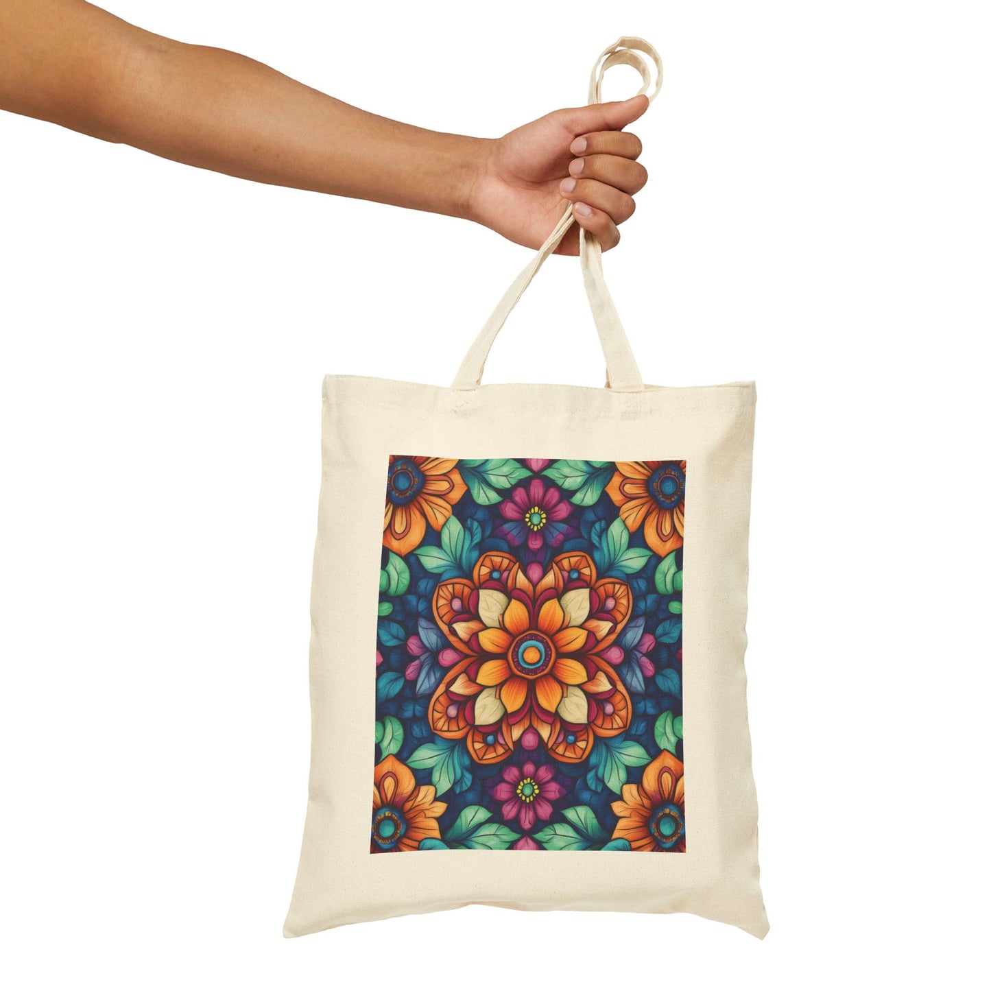Vibrant Floral Cotton Canvas Tote Bag, Eco-Friendly Grocery Bag, Shopping Tote, Art Tote, Gift for Women