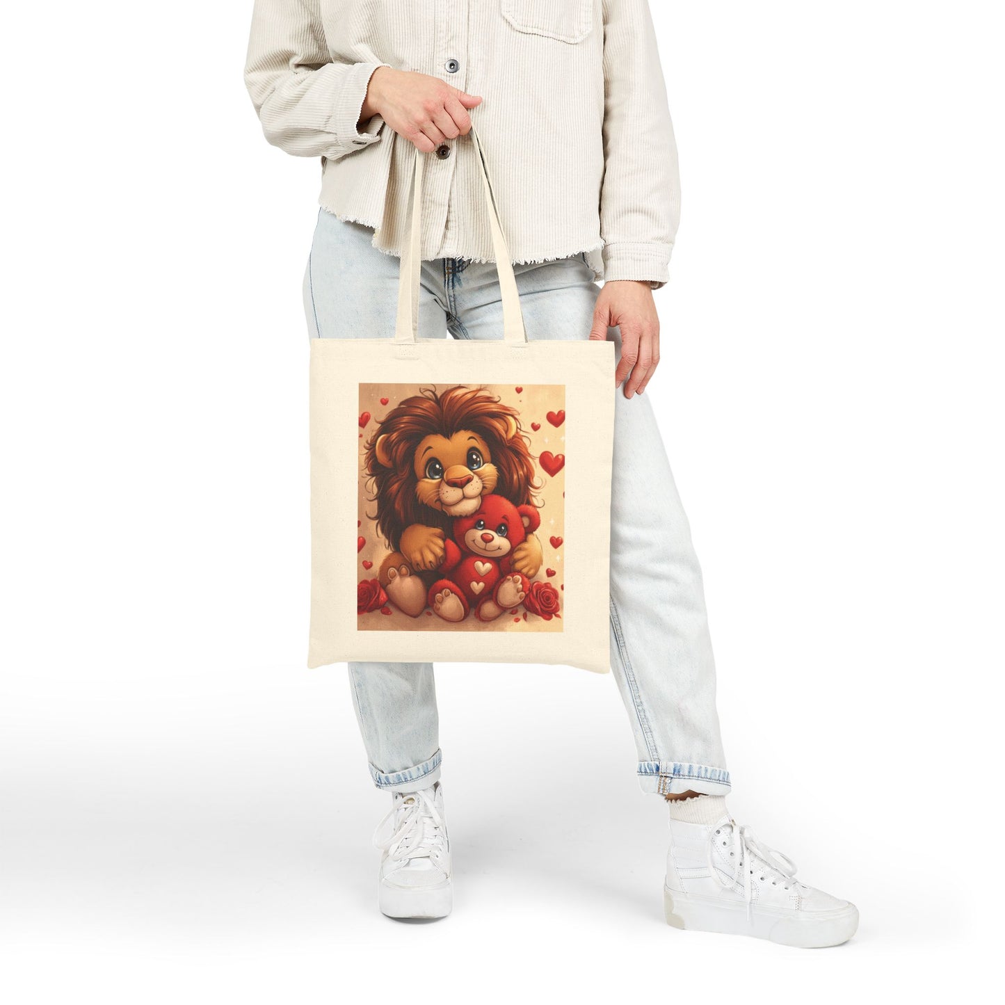Adorable Lion & Teddy Bear Tote Bag, Cute Gift for Kids, Nursery Decor, Valentine's Day, Eco-Friendly Shopping Bag