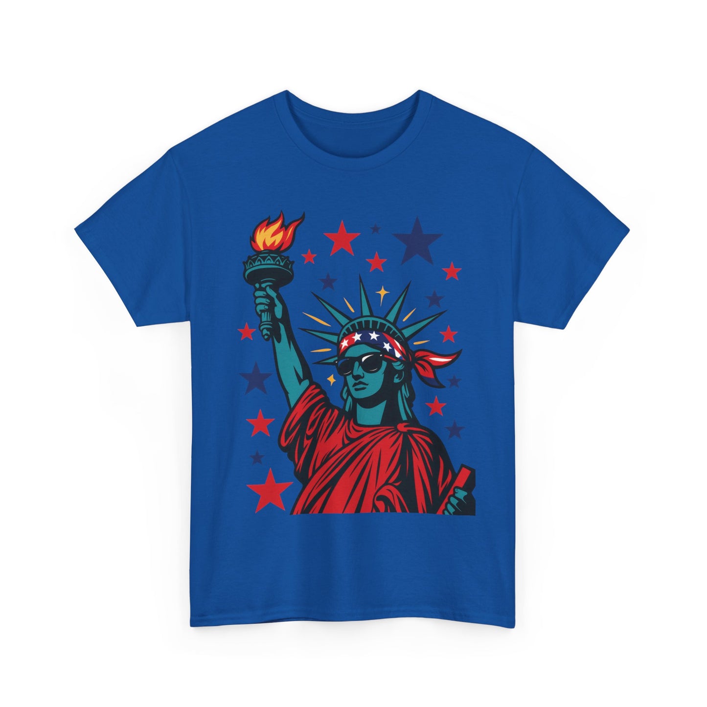 Lady Liberty Pop Art T-Shirt, Patriotic 4th of July Women’s Tee, Retro USA Bandana Statue Shirt