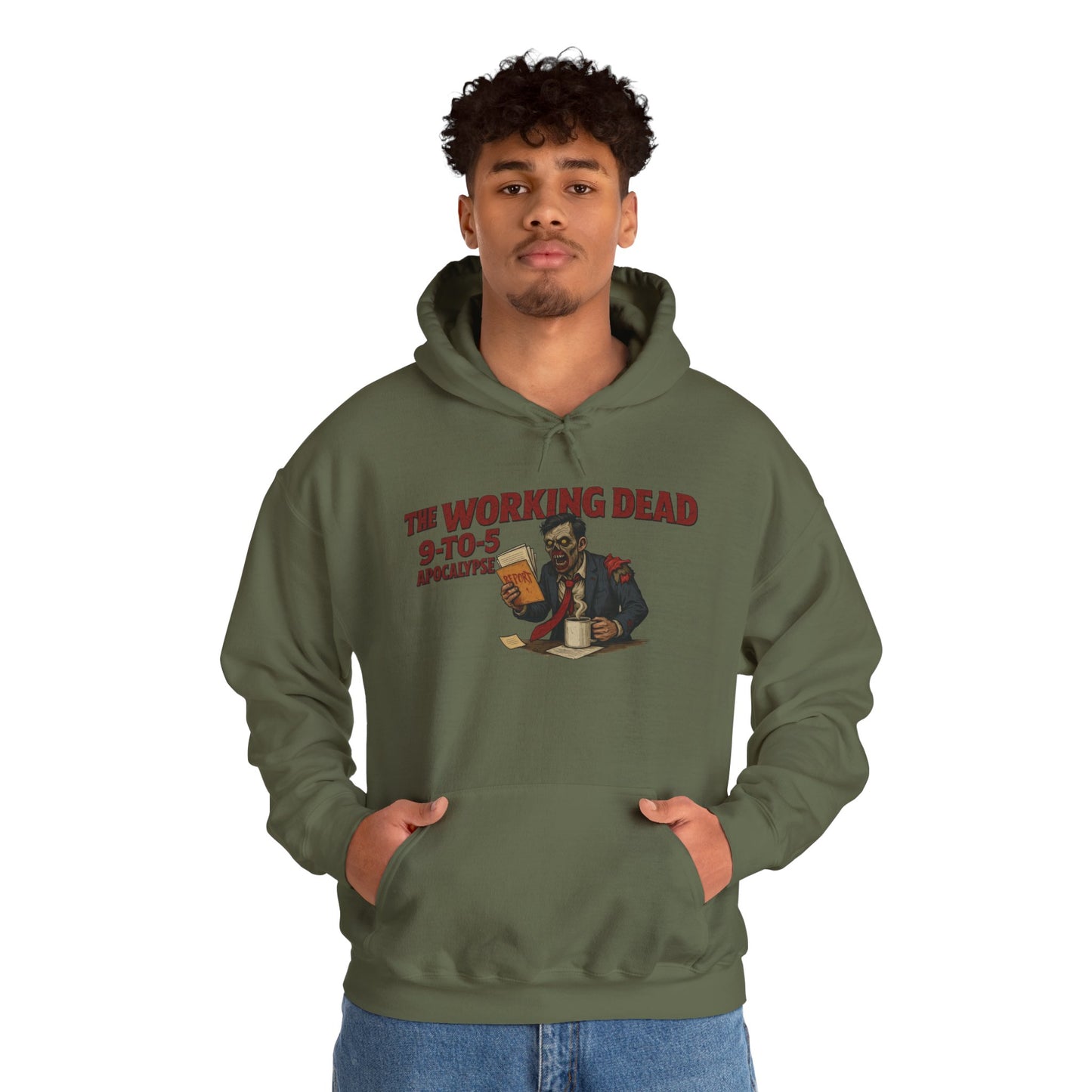 The Working Dead 9-to-5 Apocalypse Hoodie, Men's Horror Office Zombie Sweatshirt, Halloween Zombie Work Top