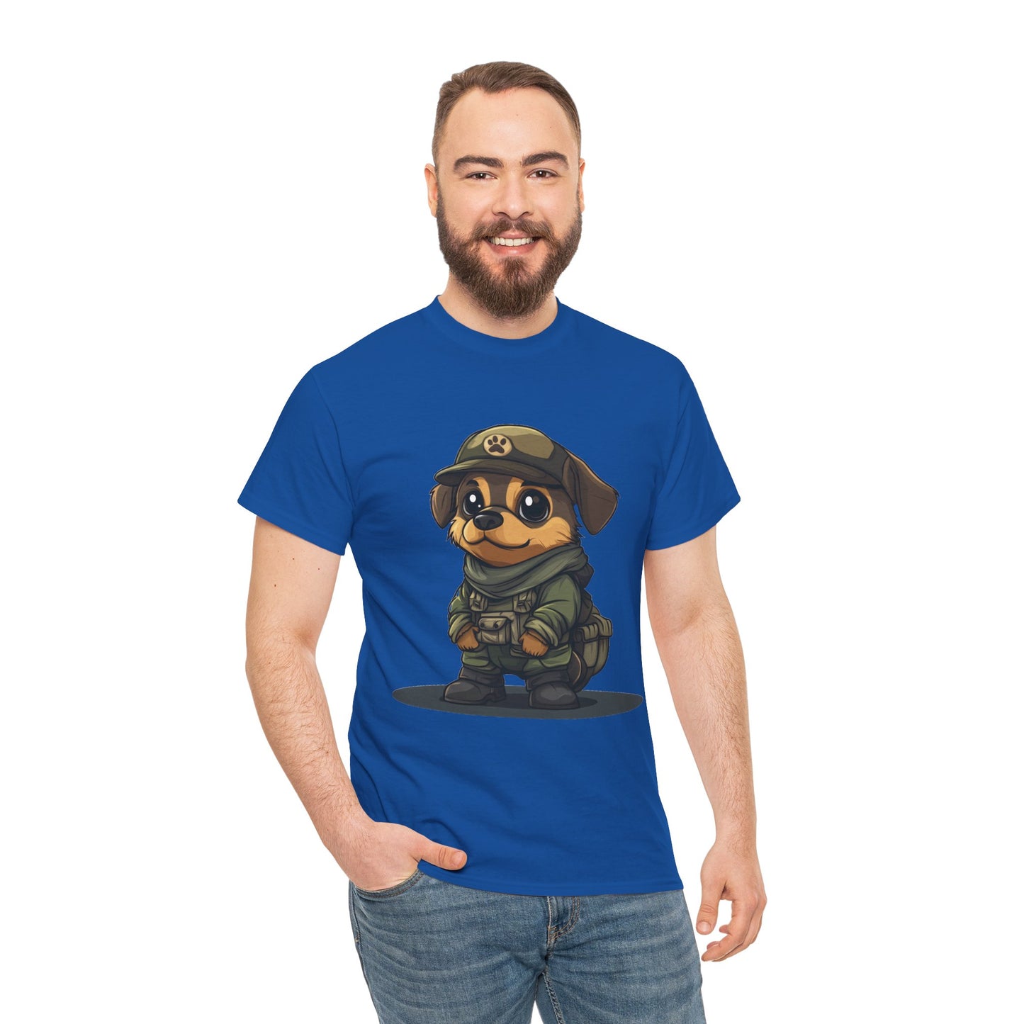 Funny Dog Soldier Tee, Cute Military Dog Cartoon Unisex Heavy Cotton Tee , Pet Lover Gift, Gift for Dog Owners, Gift for Army Fans