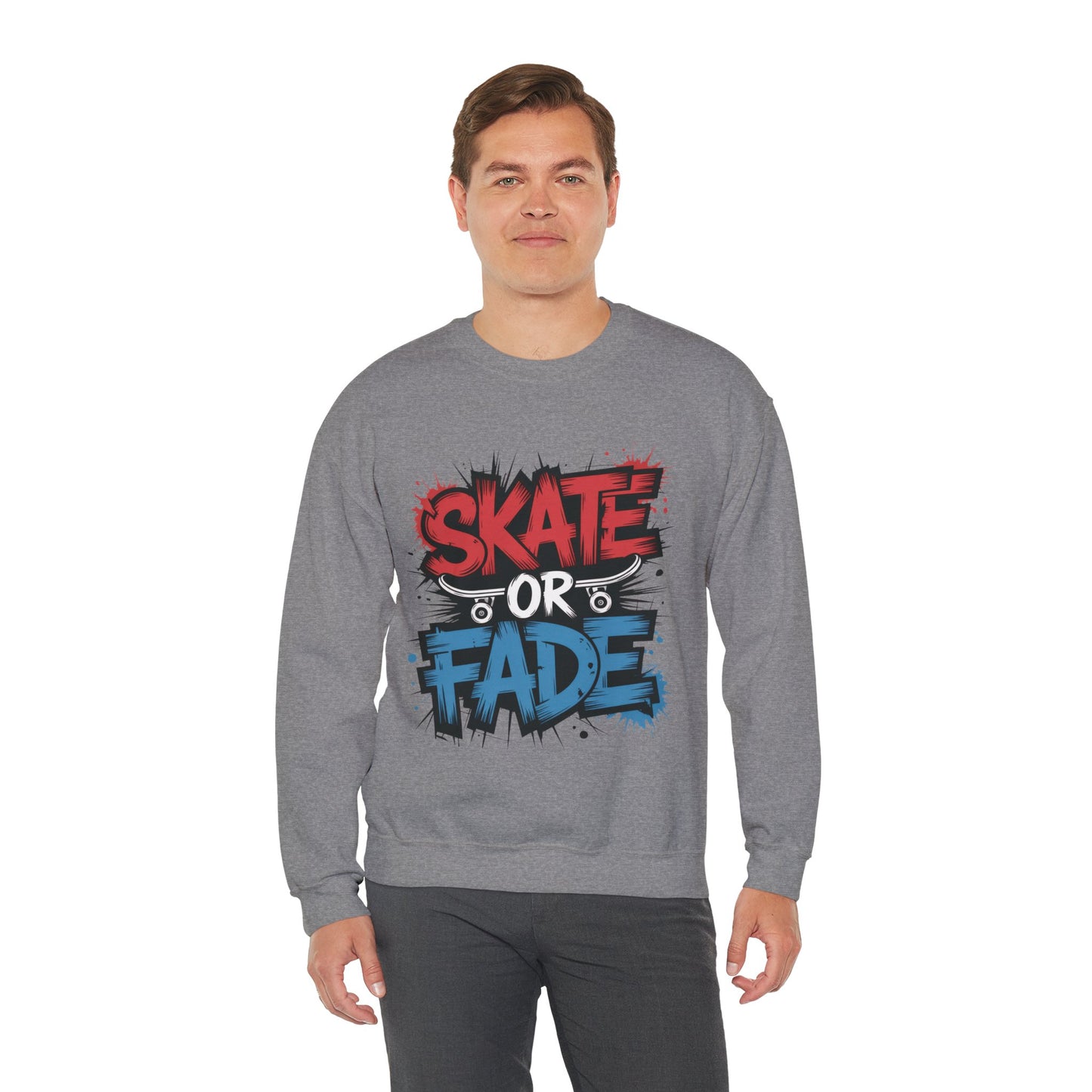 Skate Or Fade Men's Crewneck Sweatshirt, Graffiti Skateboarding Pullover, Urban Streetwear Top, Men's Heavy Blend™ Crewneck Sweatshirt