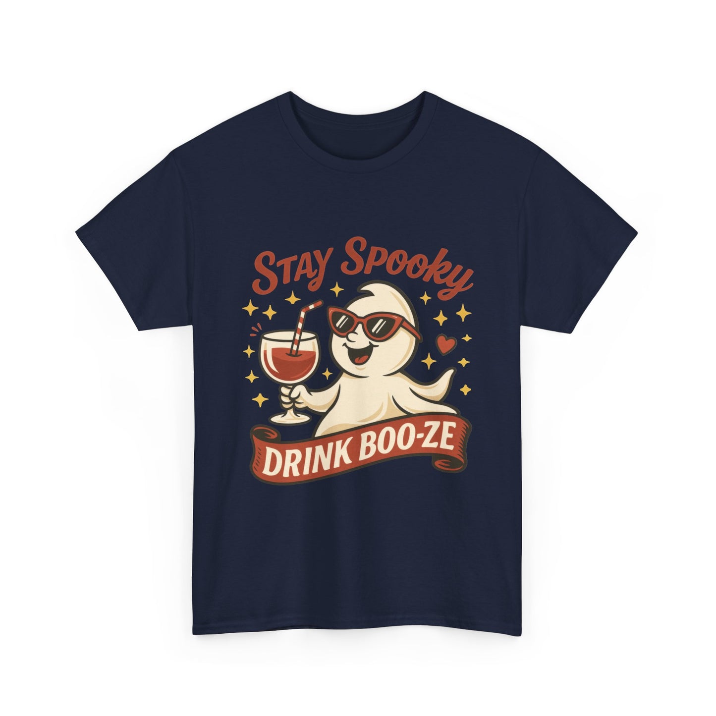 Stay Spooky Drink Boo-ze Women's T-Shirt, Funny Ghost Wine Halloween Party Graphic Tee