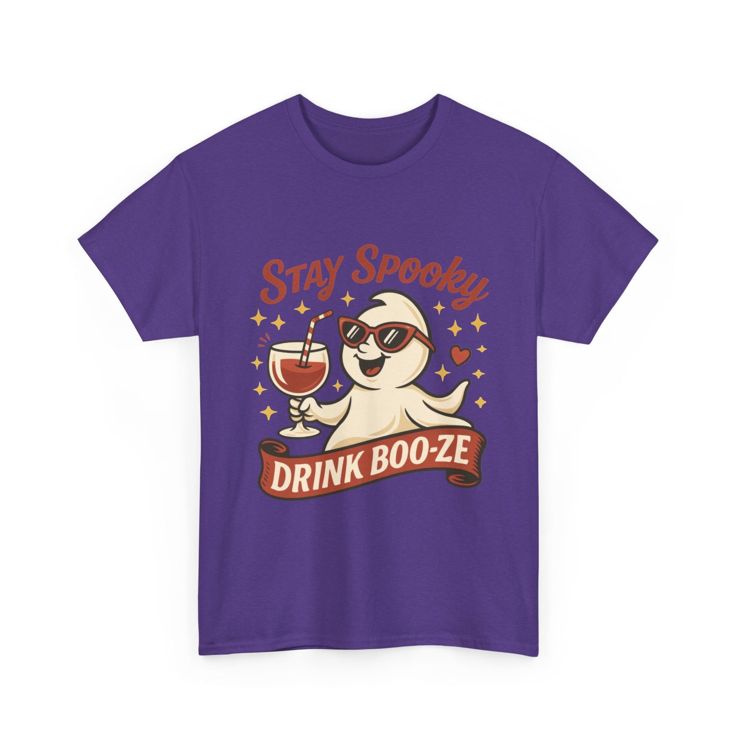Stay Spooky Drink Boo-ze Women's T-Shirt, Funny Ghost Wine Halloween Party Graphic Tee