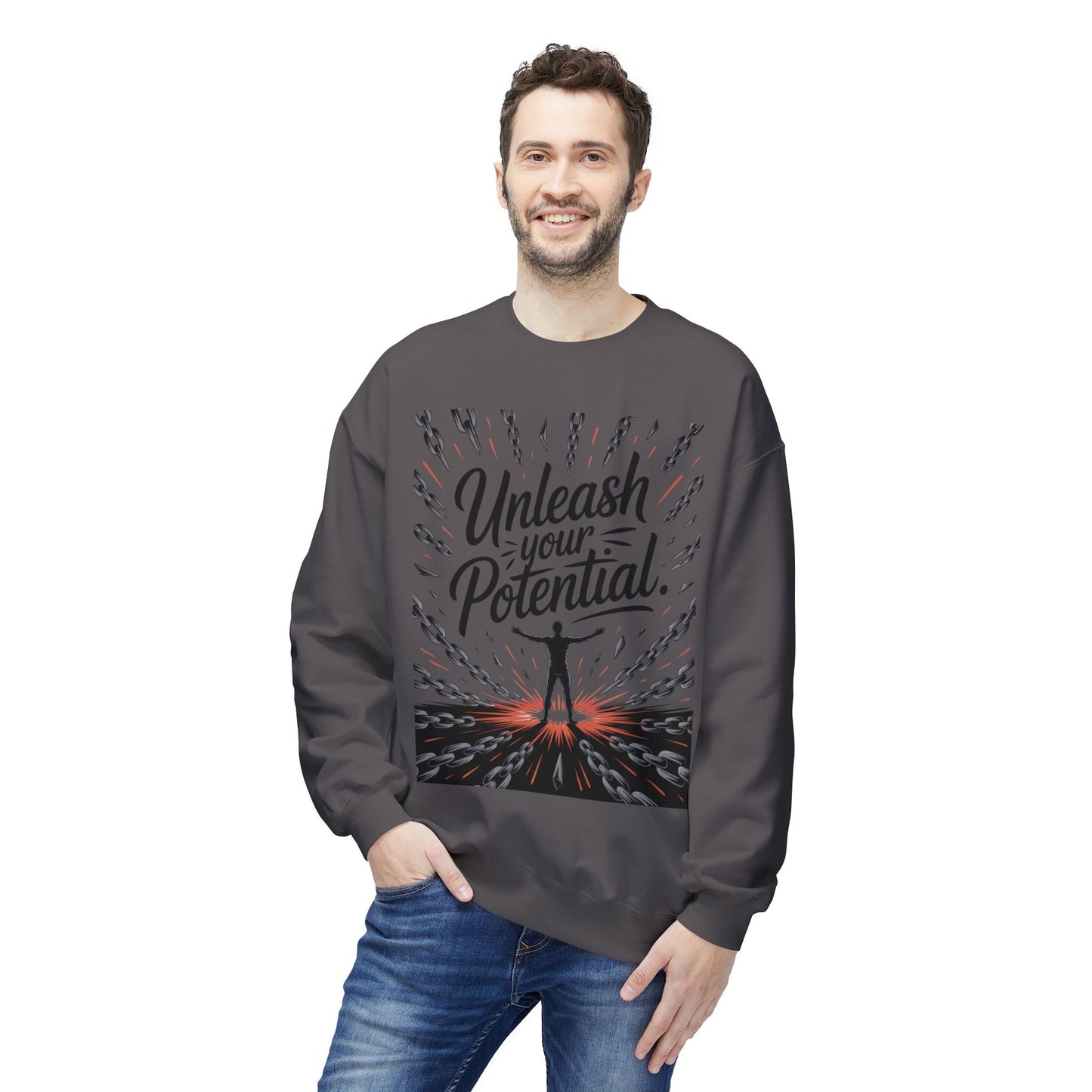 Unleash Your Potential Men's Sweatshirt, Motivational Crewneck, Inspirational Gift For Men, Gift for Graduates, Personal Growth Apparel