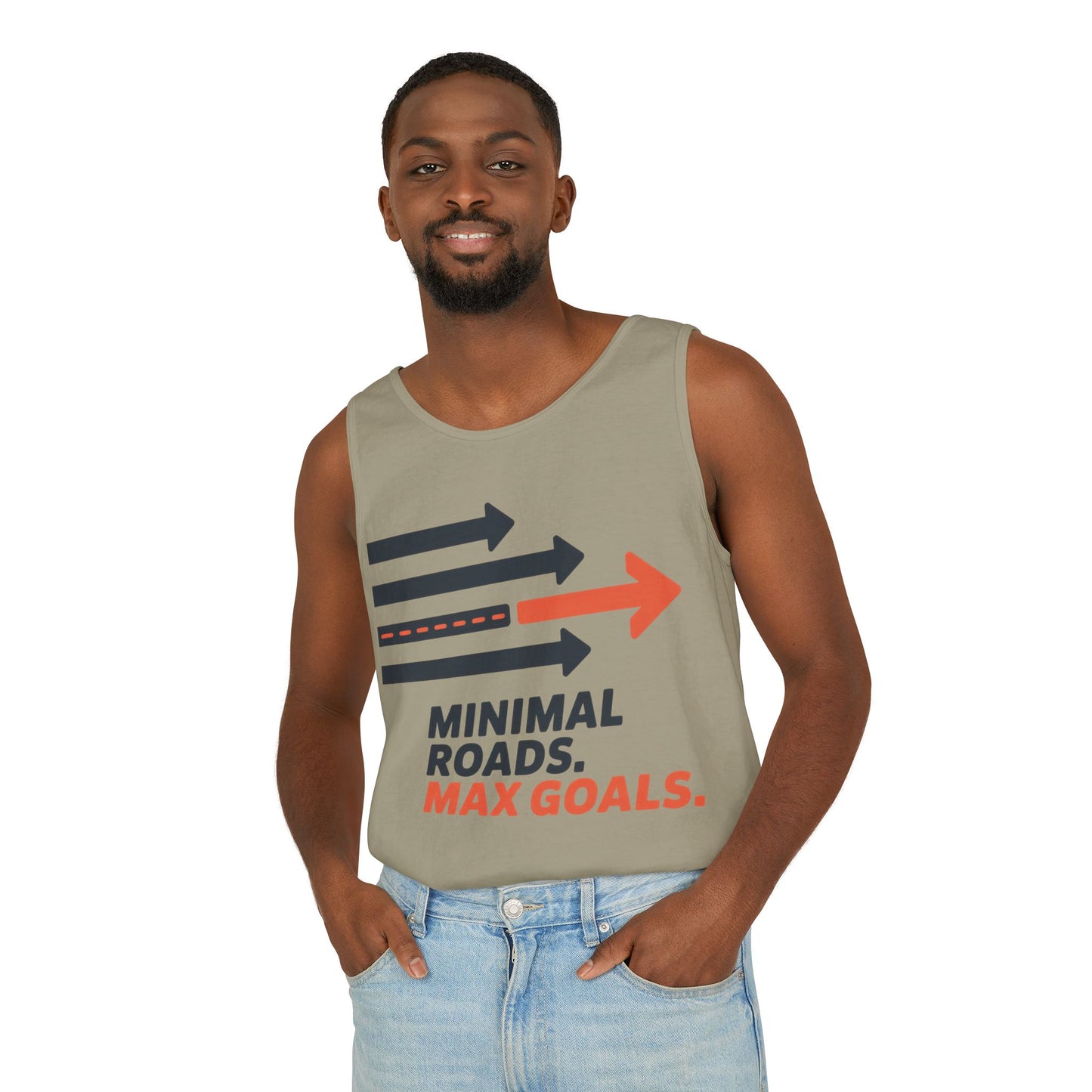 Mens Garment-Dyed Tank Top, Minimal Roads Max Goals Motivational Mens Tank Top