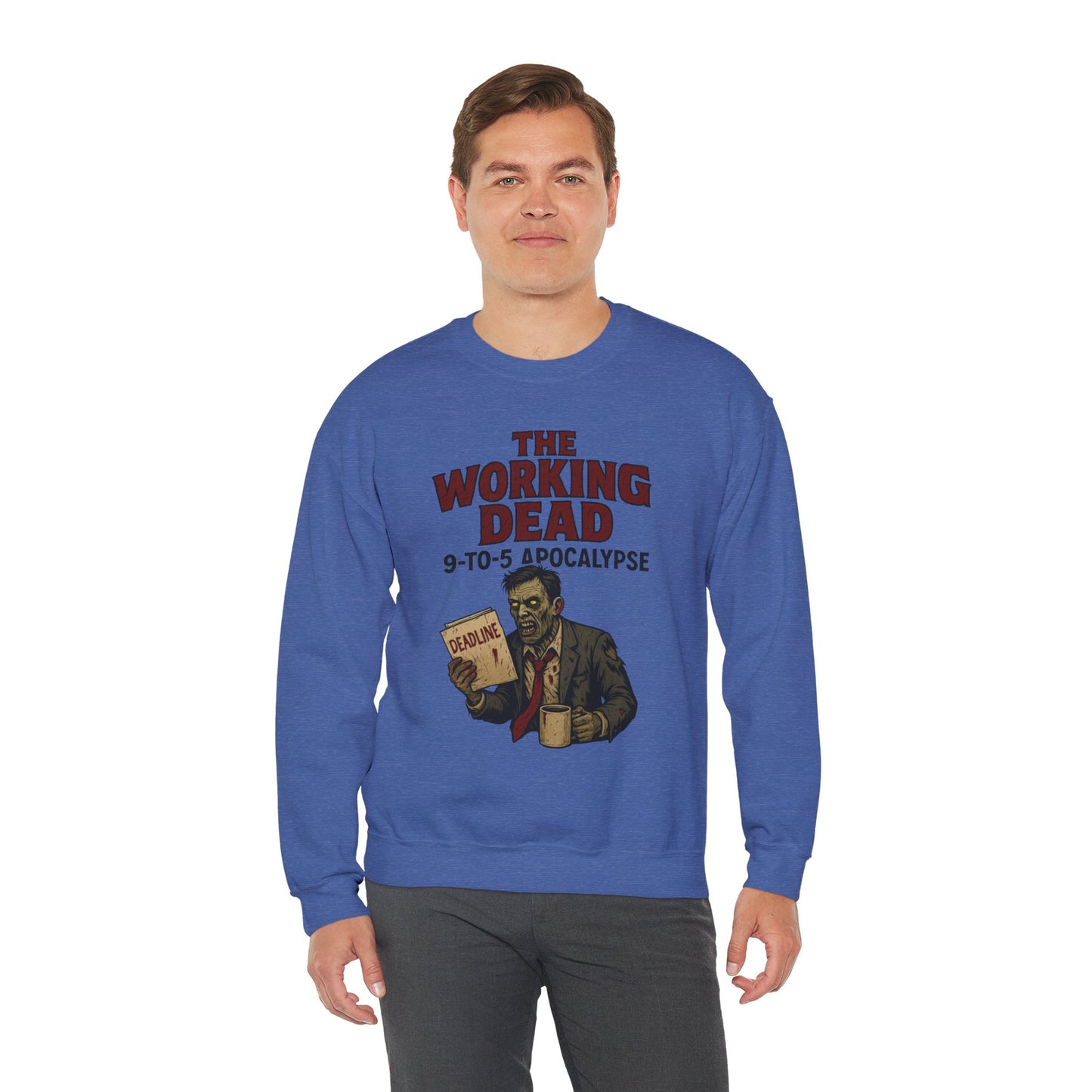 Men's The Working Dead 9-to-5 Apocalypse Sweatshirt, Funny Office Zombie Horror Pullover, Halloween Zombie Work Top
