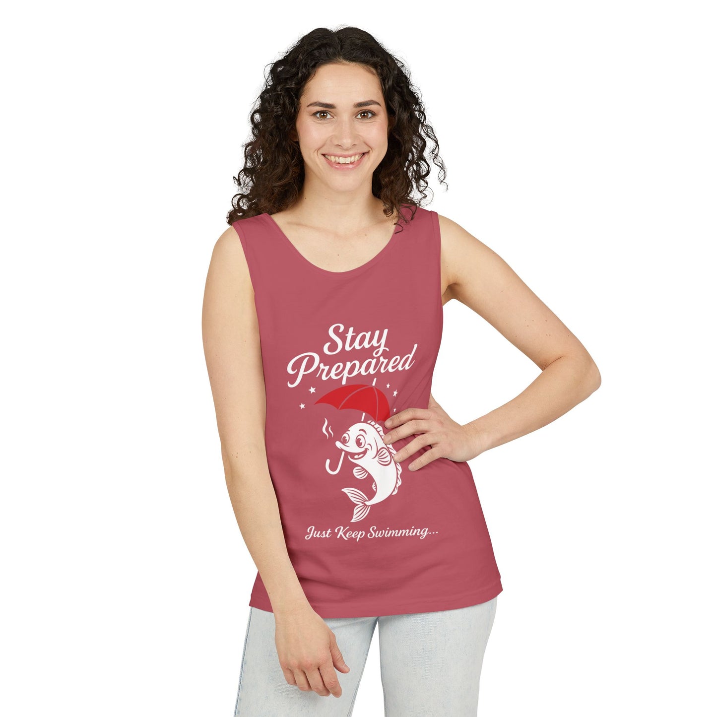 Stay Prepared Fish Womens Tank Top - Funny Just Keep Swimming Sleeveless Shirt - Cute Nautical Summer Top, Beachwear, Pool Party Must-Have