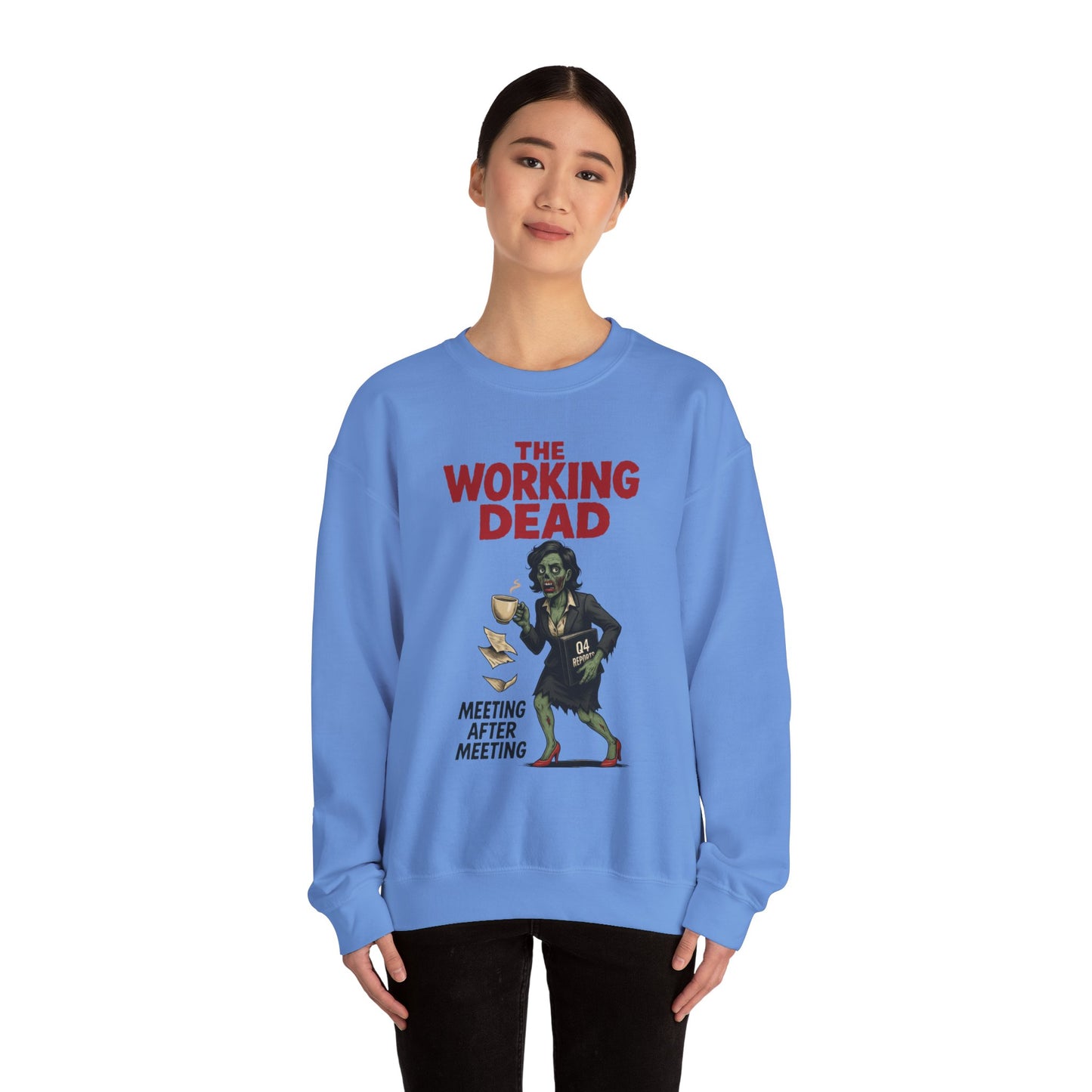 The Working Dead Women's Funny Zombie Sweatshirt, Office Humor Crewneck, Halloween Work Top