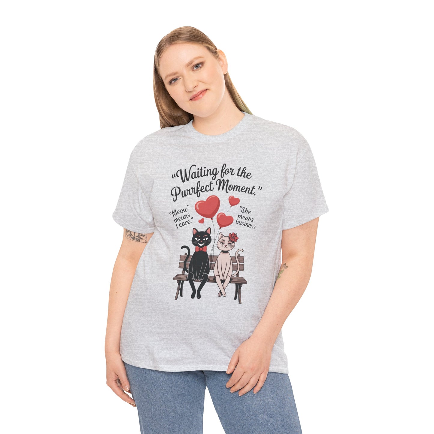 Cute Cat Lovers Tee, Womens Heavy Cotton Tee for Pet Owners, Funny Cat Shirt, Gift for Cat Lovers, Casual T-Shirt, Animal Art Tee