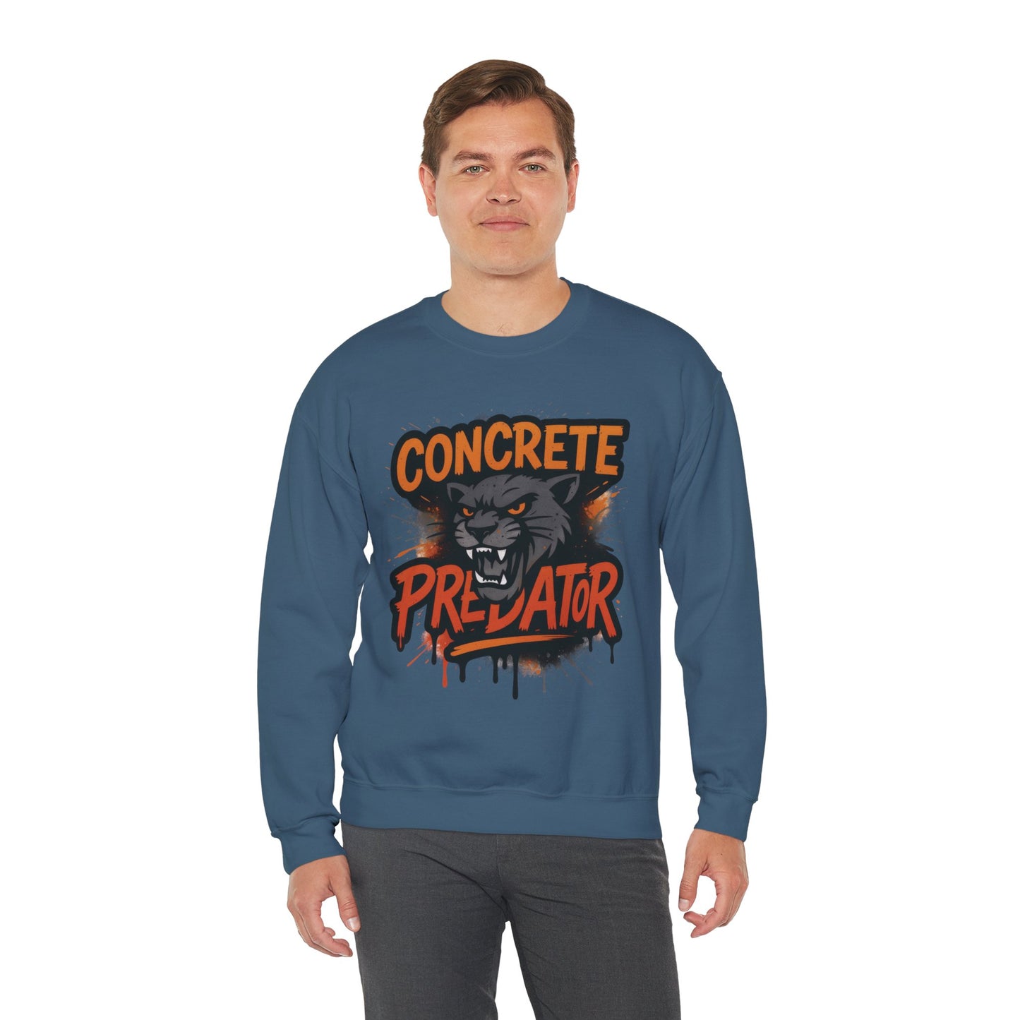 Men's Heavy Blend™ Crewneck Sweatshirt, Concrete Predator Mens Panther Crewneck Sweatshirt