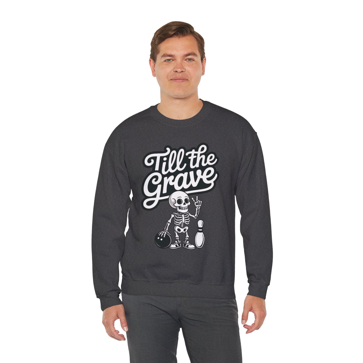 Funny Skeleton Bowling Mens Pullover, Halloween Apparel, Funny Skeleton Bowling Shirt, Casual Mens Crewneck, Cool Bowler Skull Crewneck
