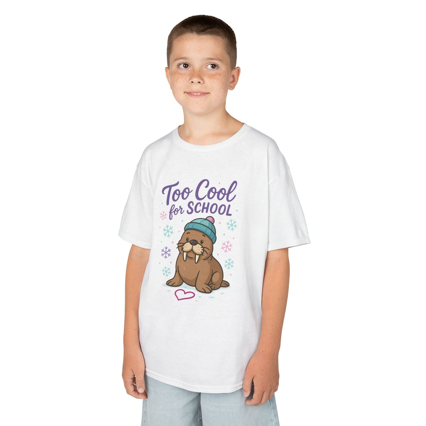 Kids Heavy Cotton™ Tee, Kids Too Cool for School Walrus T-Shirt, Cute Animal Graphic Tee, Funny Winter Shirt
