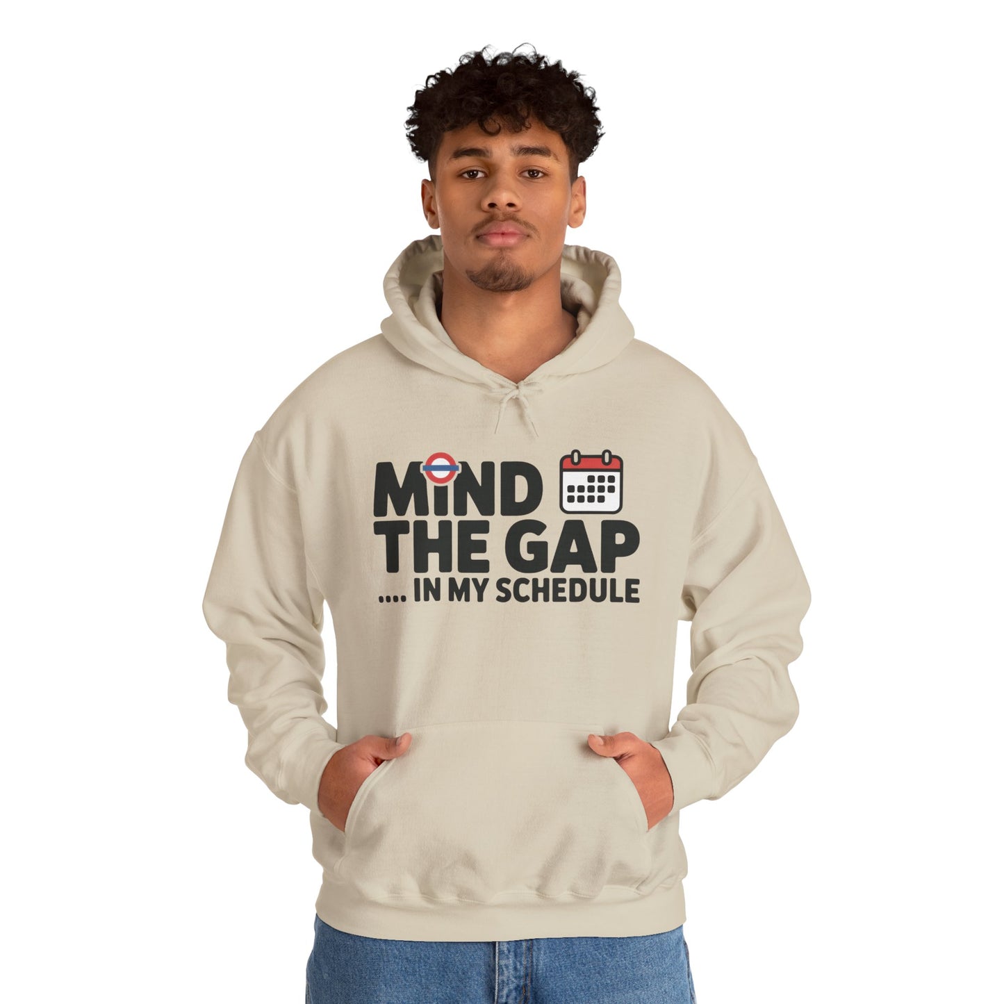 Men's Hoodie Funny Mind The Gap, London Tube Inspired Office Humor Hoodie, Comfy Graphic Sweatshirt