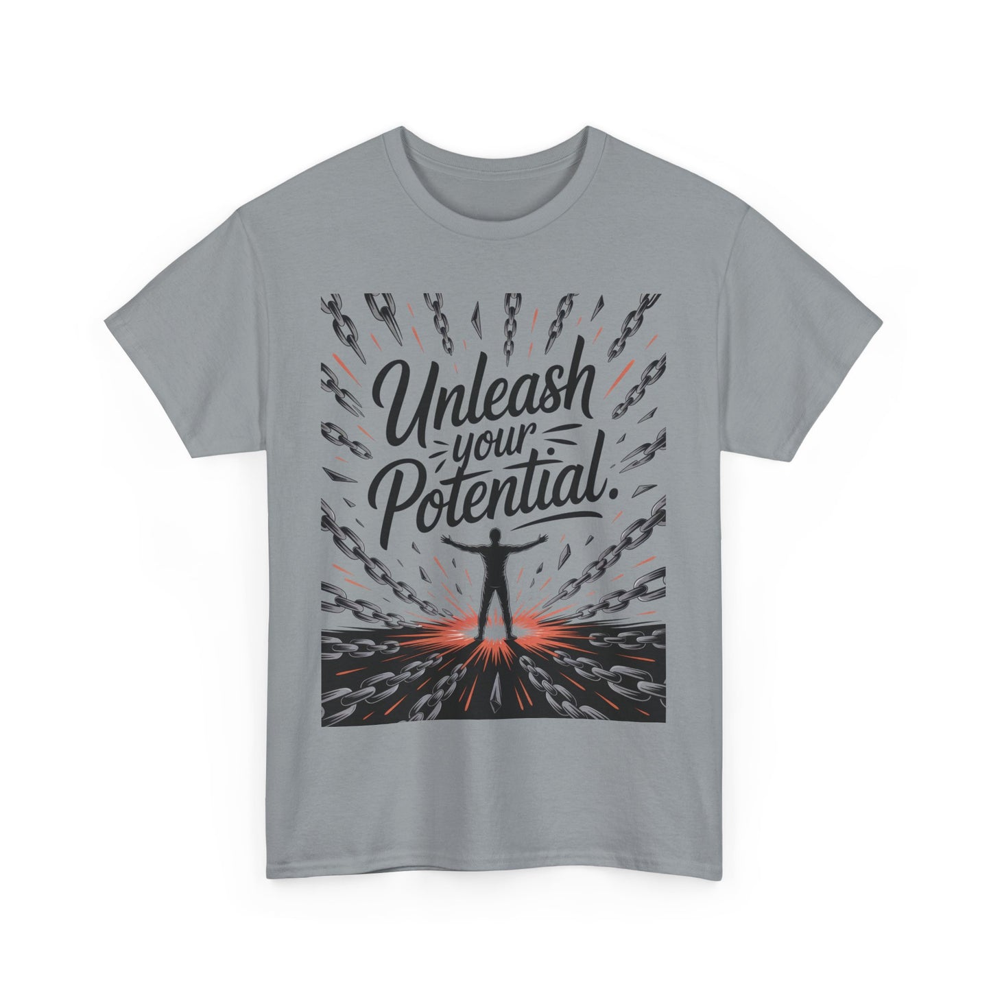 Inspiring Men's Heavy Cotton Tee, "Unleash Your Potential" Motivation Shirt, Gift for Graduates, Personal Growth Apparel, Casual Wear