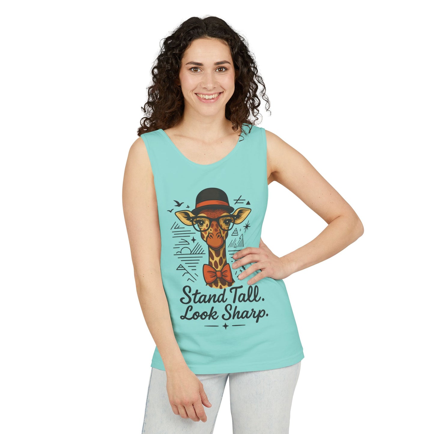 Giraffe Inspirational Tank Top, Stand Tall Look Sharp Shirt, Unisex Summer Apparel, Cute Animal Gift, Zoo Lover's Fashion