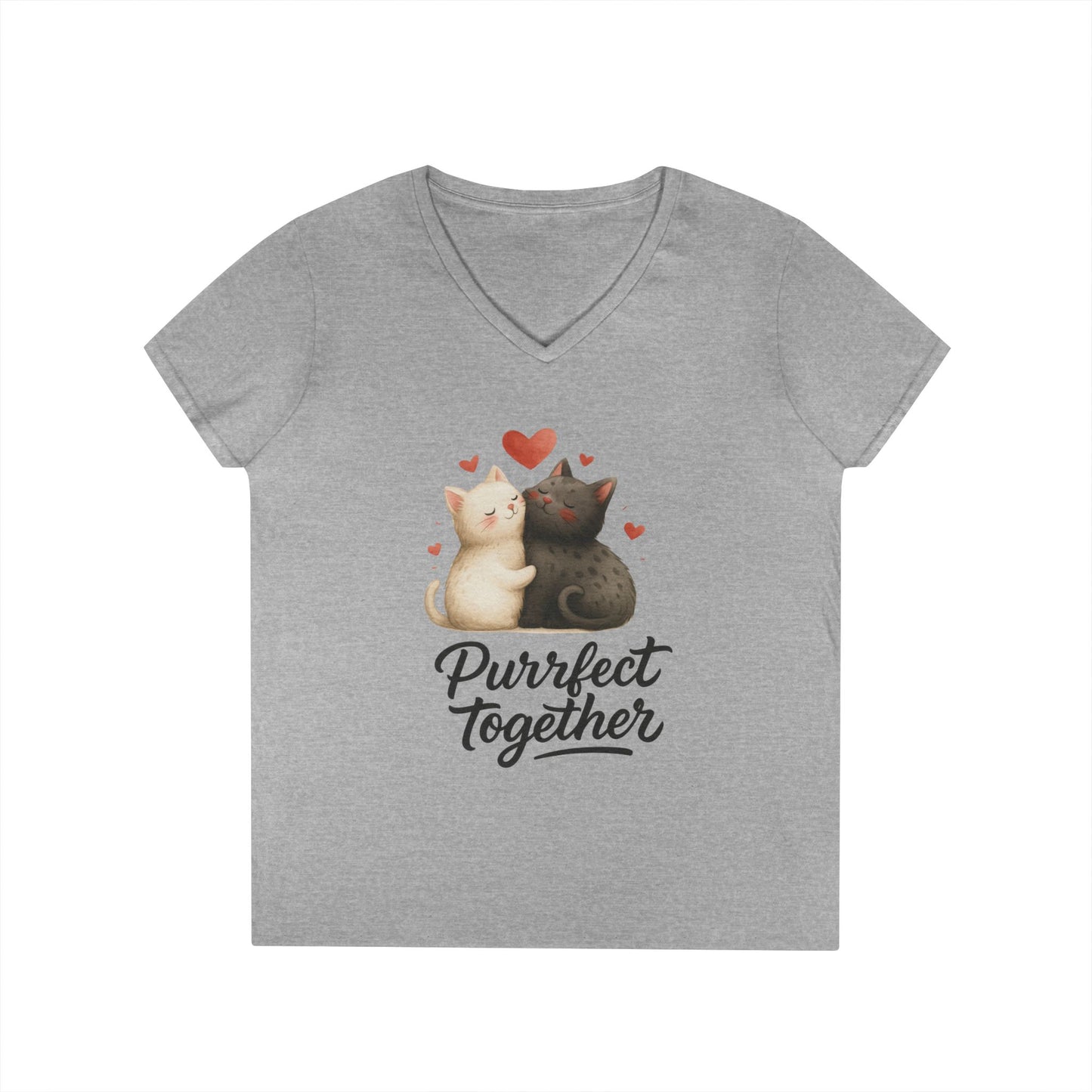Cute Cat Love V-Neck T-Shirt, Animal Lover Gift, Valentine's Day Shirt, Cat Mom Gift, Cute Graphic Tee