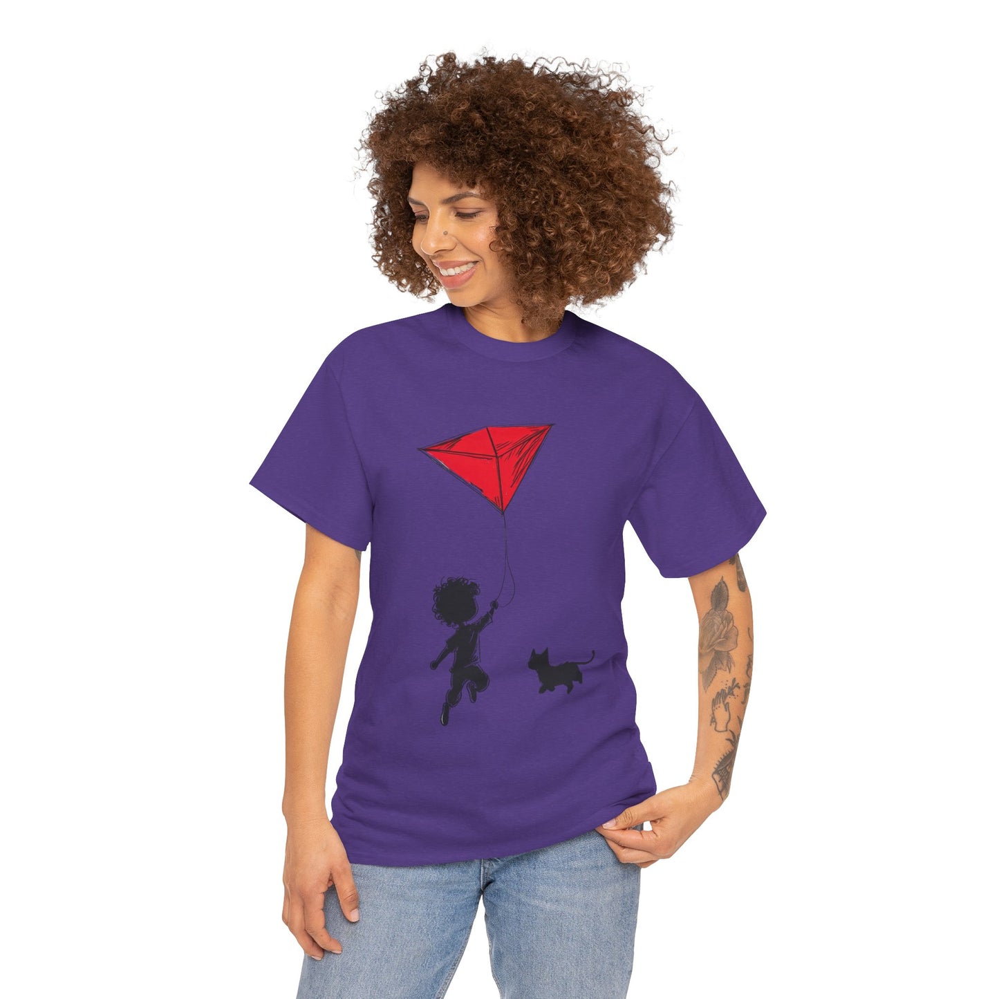 Cute Kid and Cat Design T-Shirt, Playful Gift for Cat Lovers, Summer Style, Cat Lover T-Shirt, Gift for Cat Owners, Women's Cotton T-Shirt