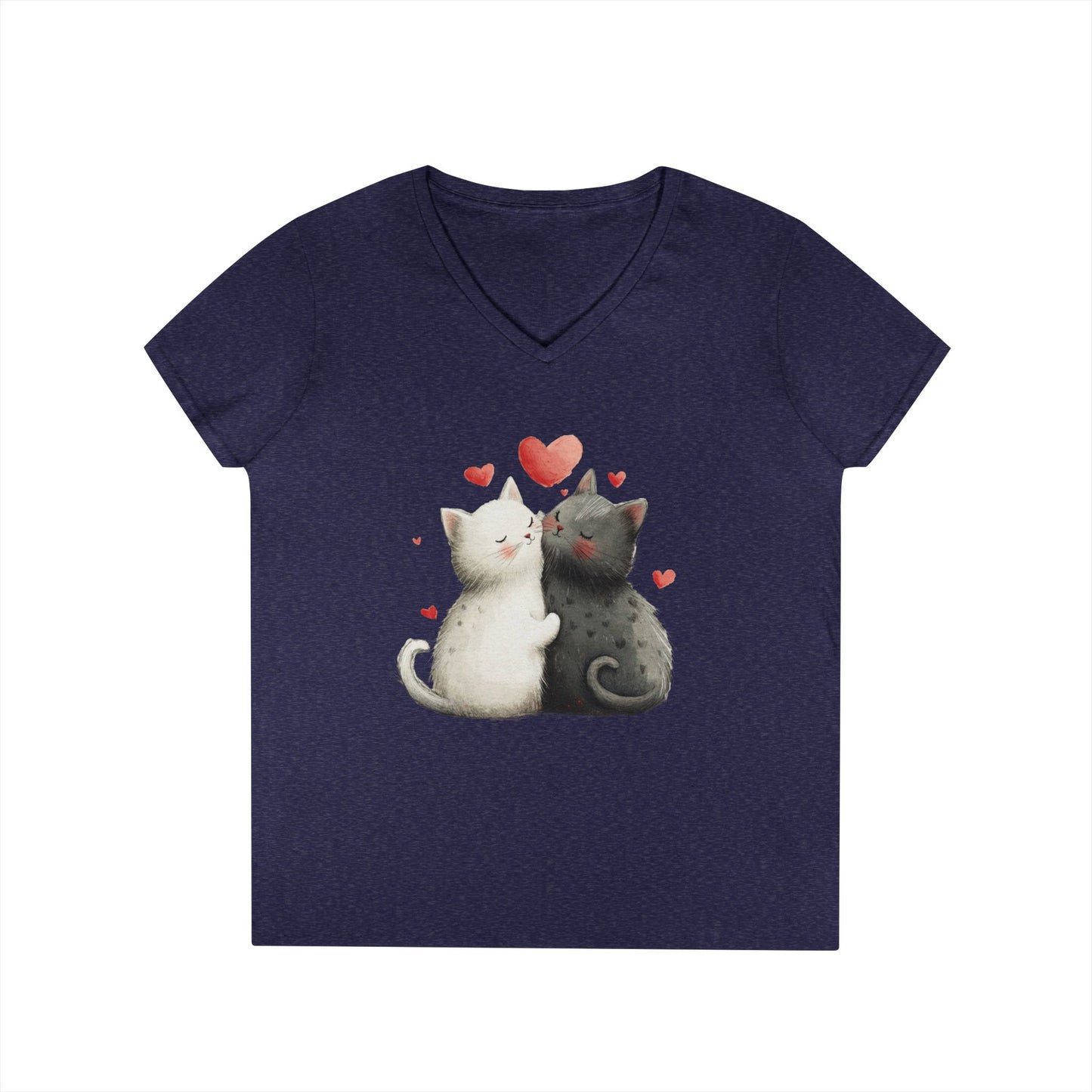 Cute Cat Love V-Neck T-Shirt, Animal Lover Gift, Valentine's Day Shirt, Cat Mom Gift, Cute Graphic Tee