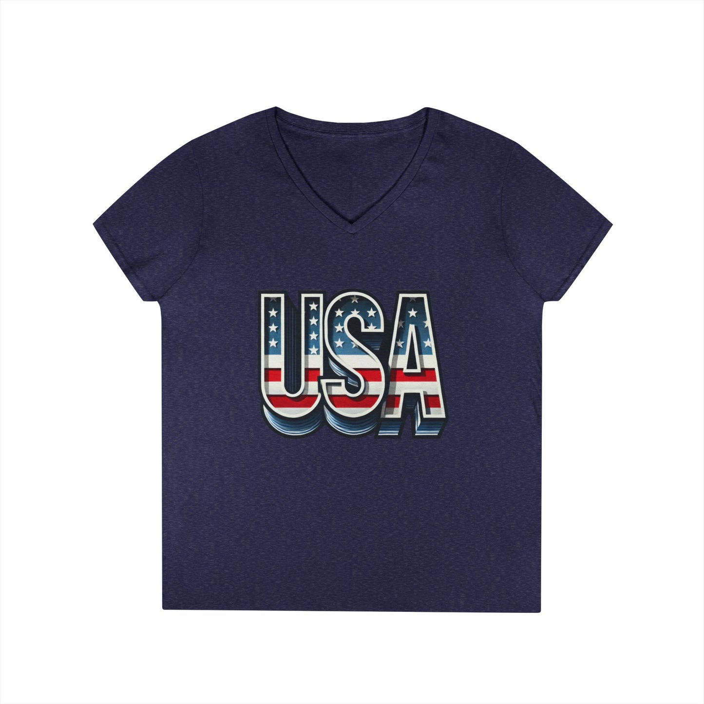 USA Patriotic V-Neck T-Shirt for Ladies, July 4th Celebration Tee, Casual Summer Shirt, Graphic Tee