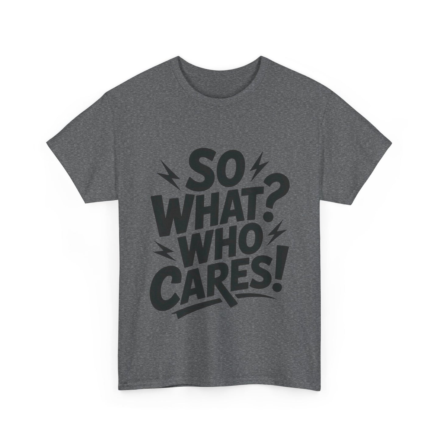 Mens Graphic T-Shirt, Sarcastic Funny Shirt, Rebellious Urban Tee, Black Humor Shirt, So What? Who Cares! T-Shirt, Fun Statement Top