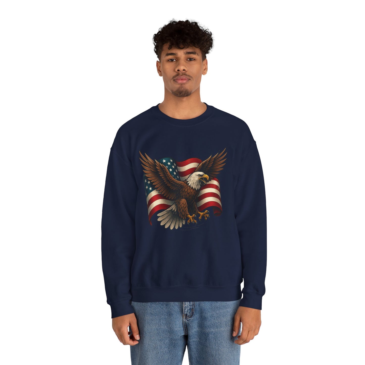Patriotic Eagle Sweatshirt - Unisex Crewneck, USA Flag Apparel, Memorial Day, Veteran's Day, Independence Day, Gift for Patriots