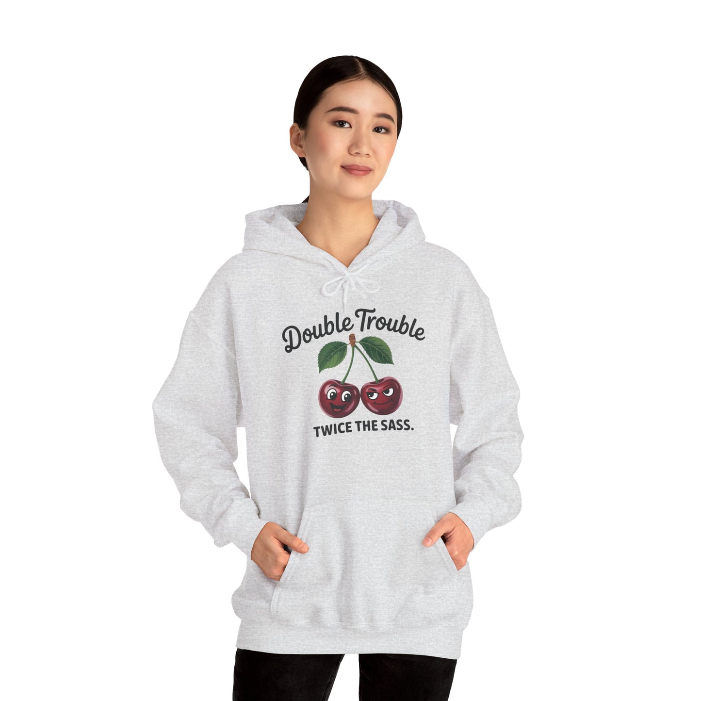 Double Trouble Cherry Hoodie, Cute Funny Womens Hooded Sweatshirt, Twice The Sass Fruit Graphic Pullover, Sassy Cherry Hooded Top