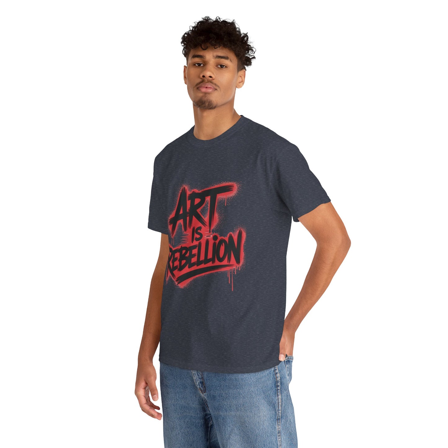 Men's Heavy Cotton Tee, Art Is Rebellion Men's T-Shirt, Graffiti Street Art Graphic Tee, Urban Skate Punk Style Shirt
