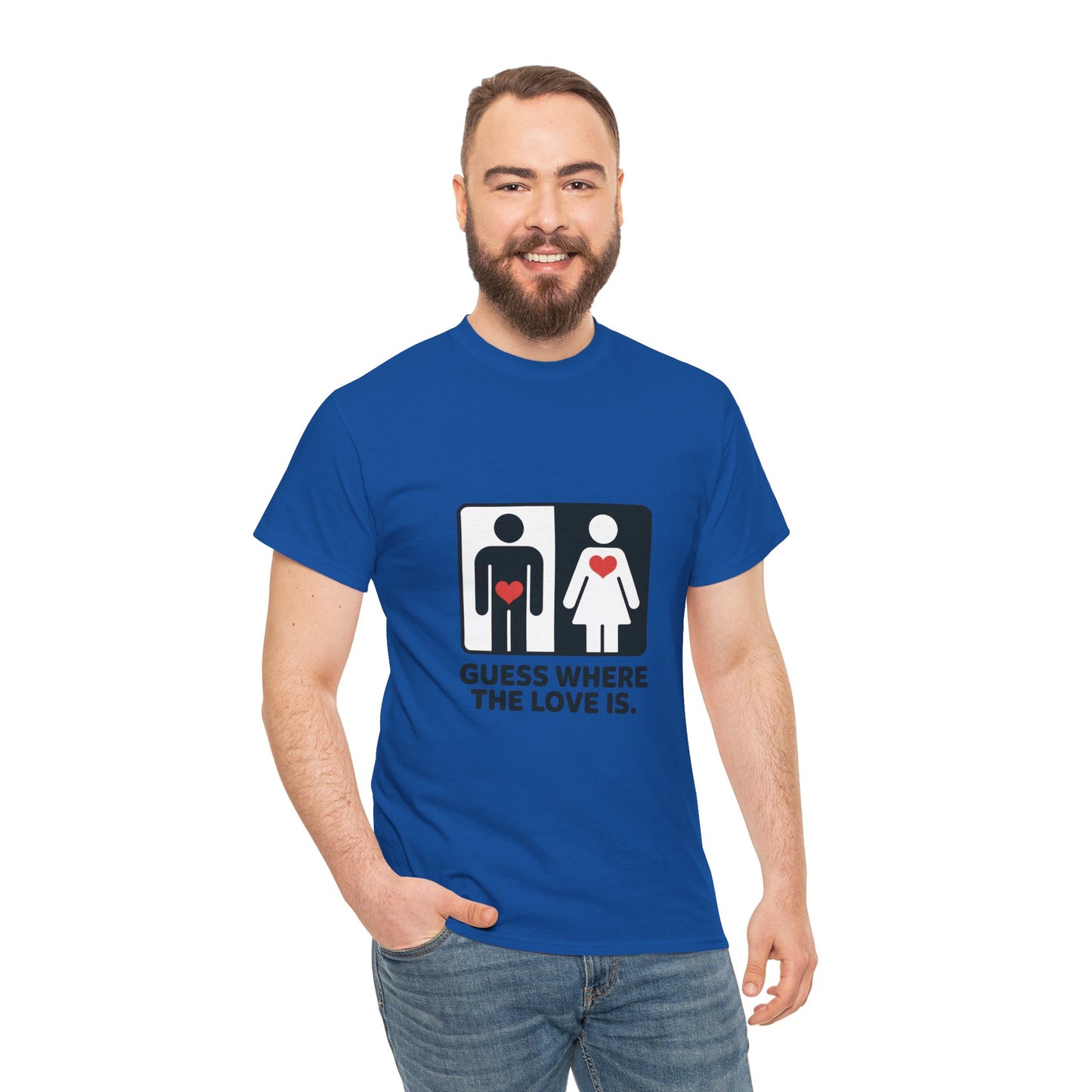 Guess Where The Love Is Tee, Funny Couples Gift, Valentines Day Apparel, Relationship Humor Shirt, Graphic Tee for Him, Bold Love Joke Shirt