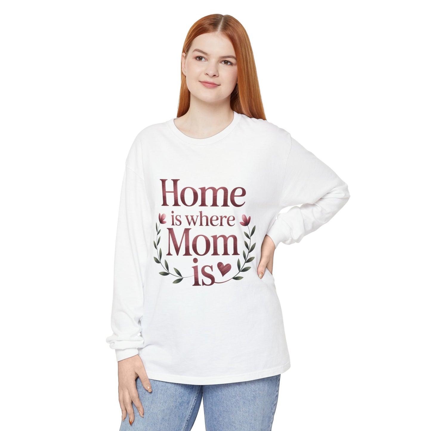 Home is Where Mom Is Long Sleeve T-Shirt, Cozy Gift for Mom, Mother's Day Top, Casual Mom Tee, Family Apparel