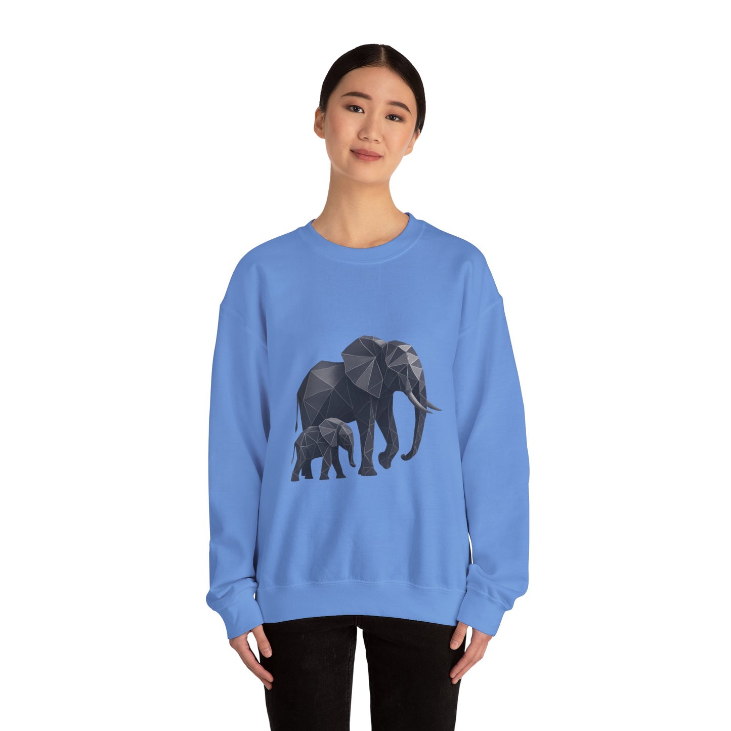 Geometric Elephant Sweatshirt, Cozy Unisex Crewneck, Animal Lover Gift, Nature Inspired Apparel, Eco-Friendly Fashion, Gift for Her