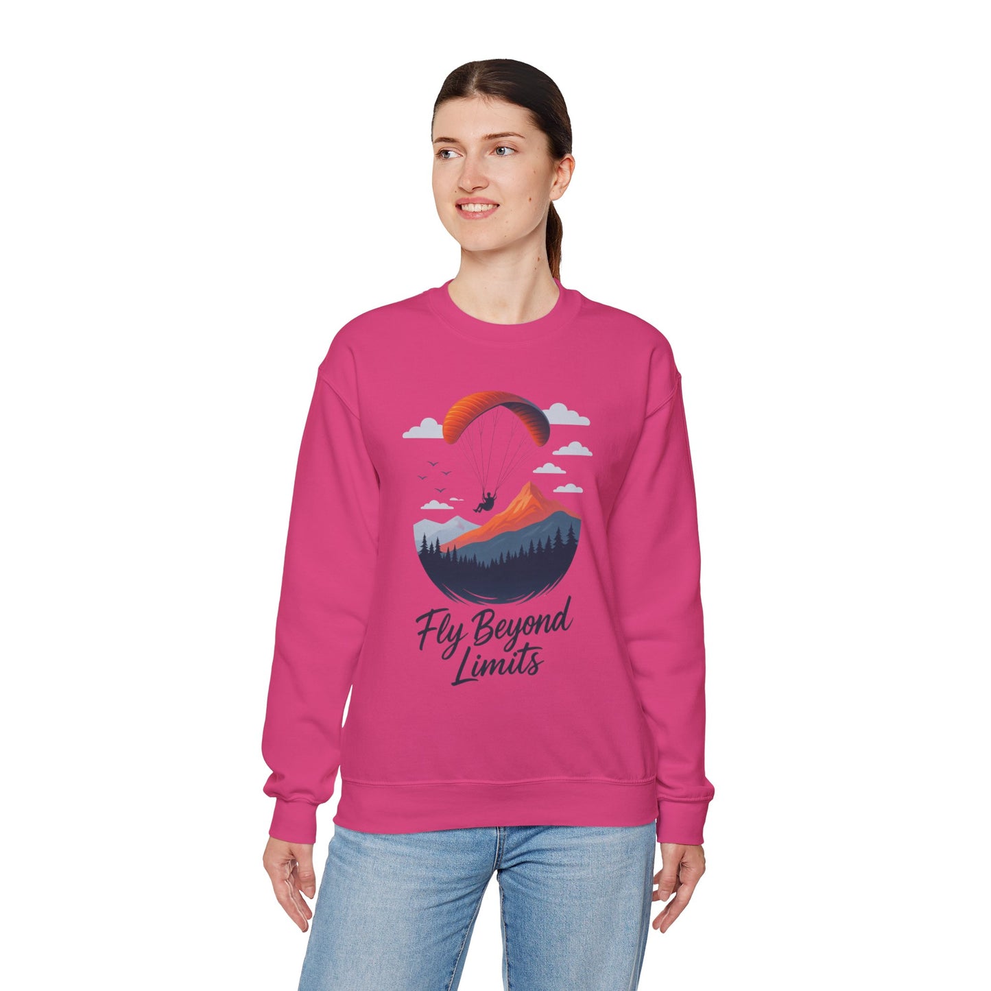 Adventure Inspiration Crewneck Sweatshirt - Fly Beyond Limits, Cozy Outdoor Outfit, Gift for Adventurers, Travel, Motivation Apparel