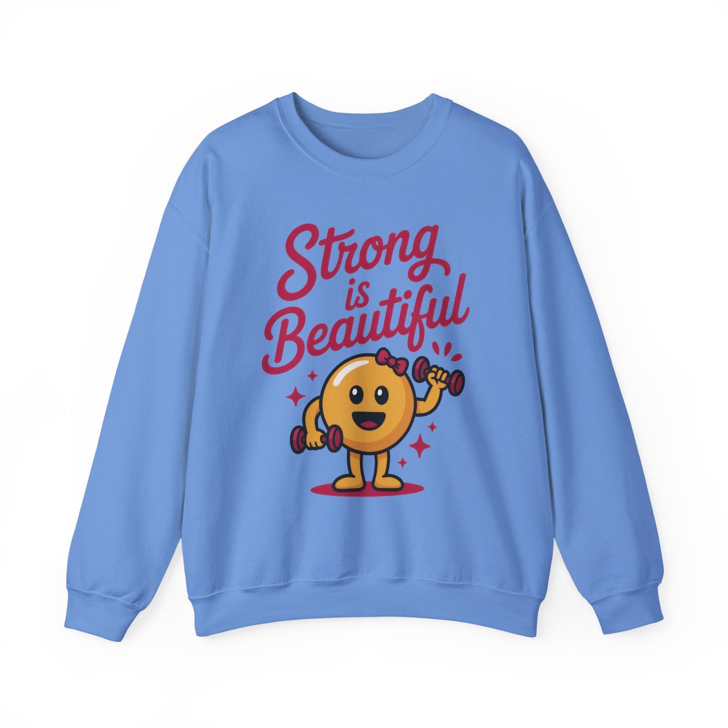 Strong is Beautiful Womens Crewneck Sweatshirt, Cute Fitness Graphic Pullover, Gym and Workout Motivation Sweater, Gift for Fitness Lovers