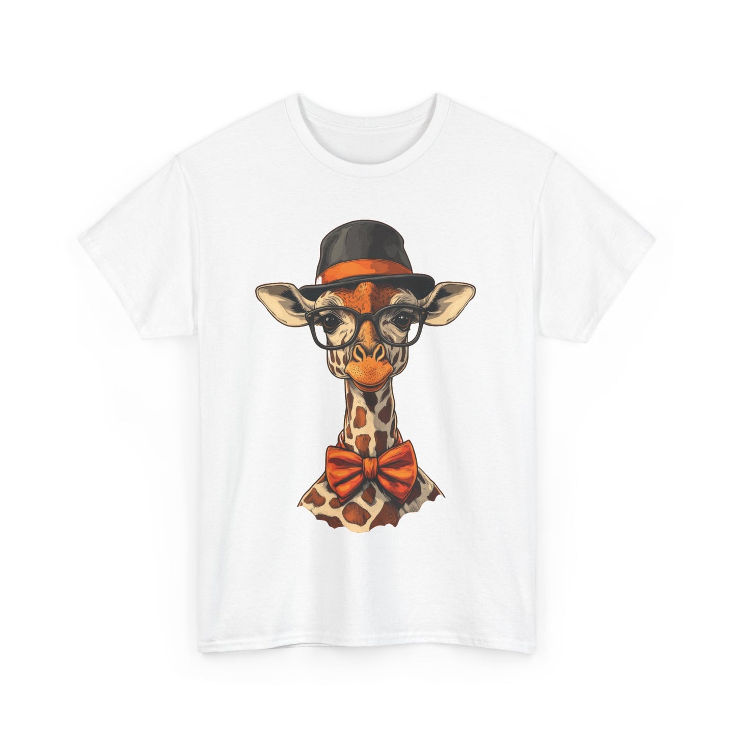 Hipster Giraffe T-Shirt with Hat and Glasses, Whimsical Giraffe Tee, Fun Gift, Cute Graphic Shirt, Unisex Heavy Cotton Tee
