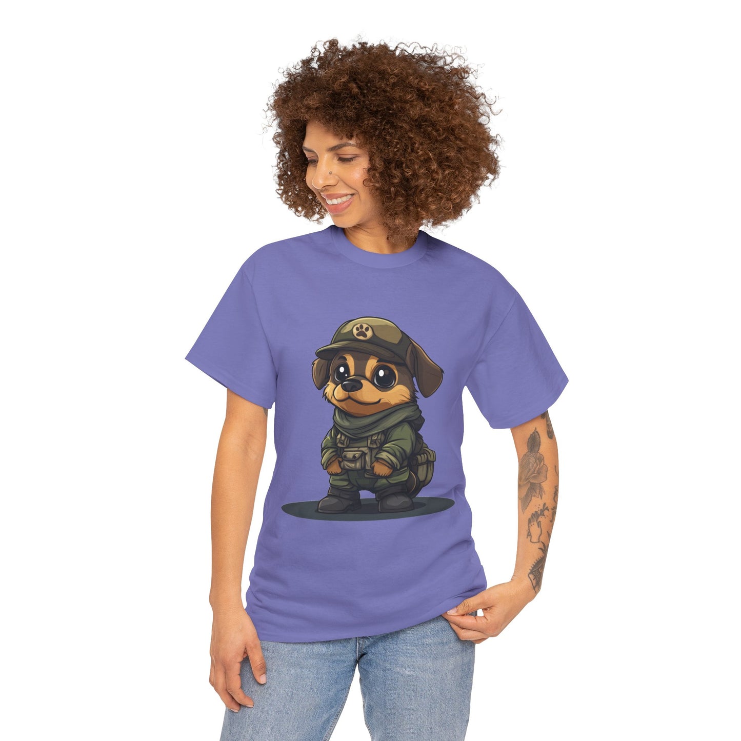 Funny Dog Soldier Tee, Cute Military Dog Cartoon Unisex Heavy Cotton Tee , Pet Lover Gift, Gift for Dog Owners, Gift for Army Fans