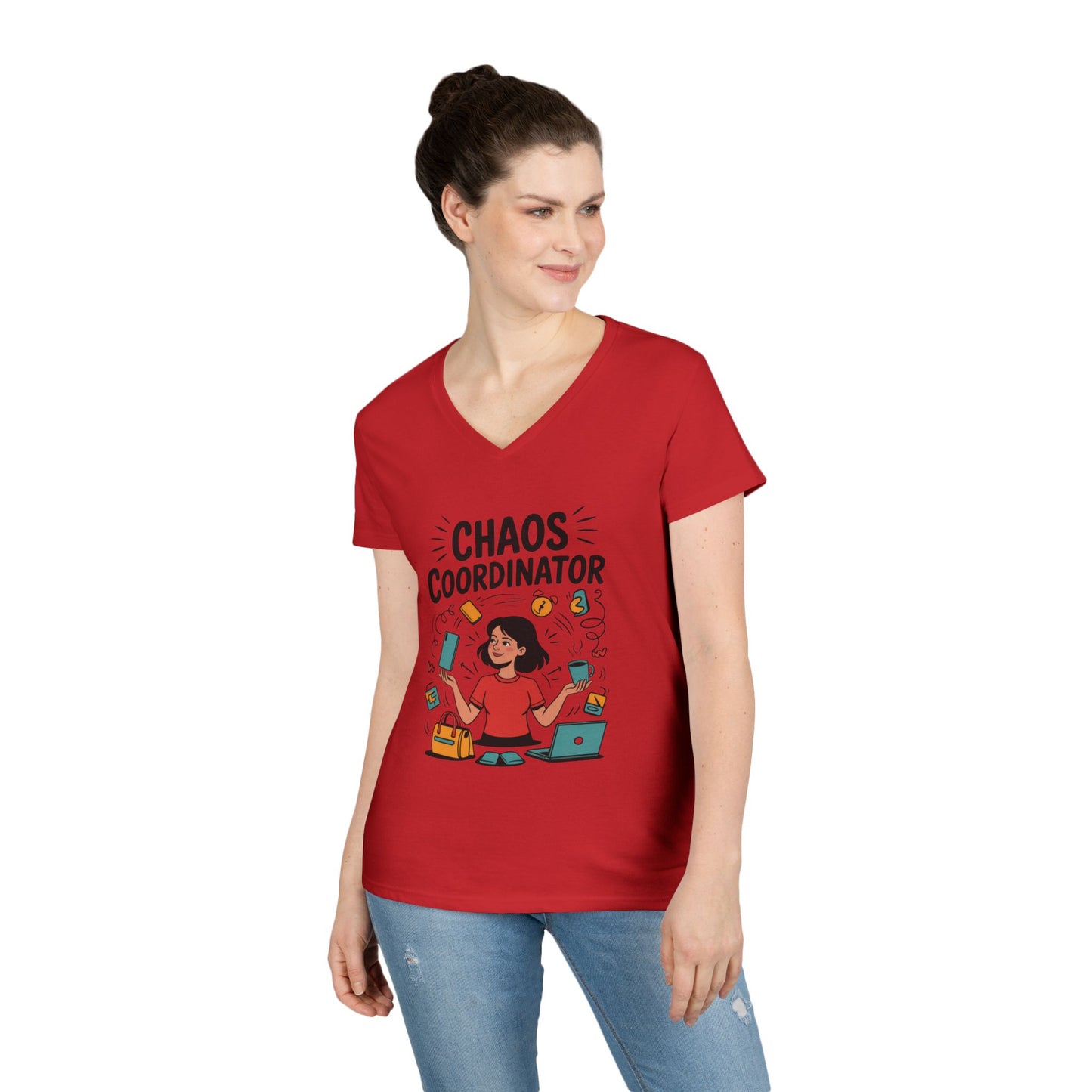 Chaos Coordinator Ladies' V-Neck T-Shirt, Funny Mom Shirt, Multitasking Mom Gift, Busy Mom Life Tee, Cute Mother's Day Gift for Mom